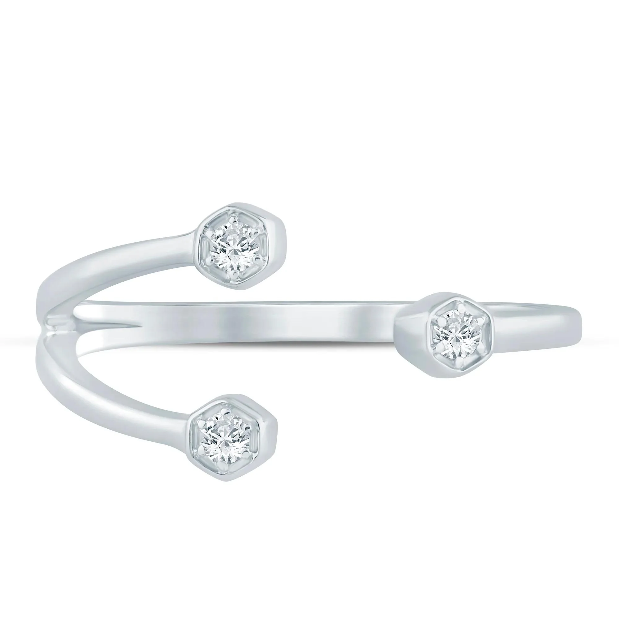 Diamond Accent Open Three-Stone Ring 10K White Gold Size 7 1.5mm