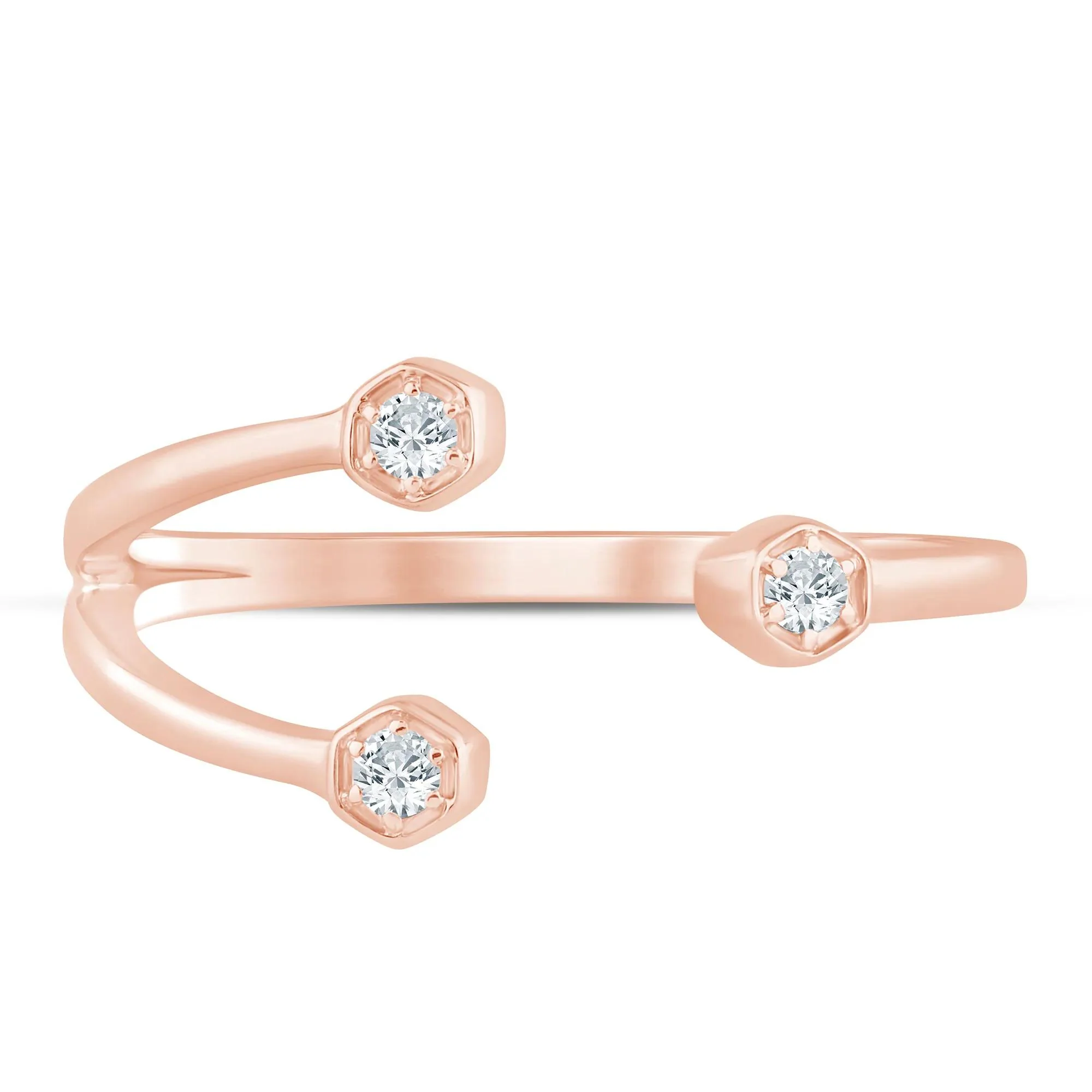 Diamond Accent Open Three-Stone Ring 10K Rose Gold Size 7.5 1.5mm