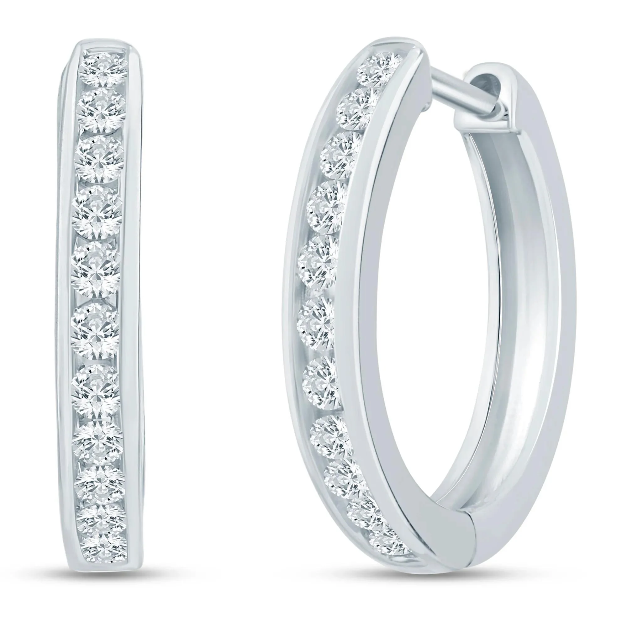 1/2 CT. Tw. Diamond Channel Hoop Earrings 10K White Gold Size 17.50mm