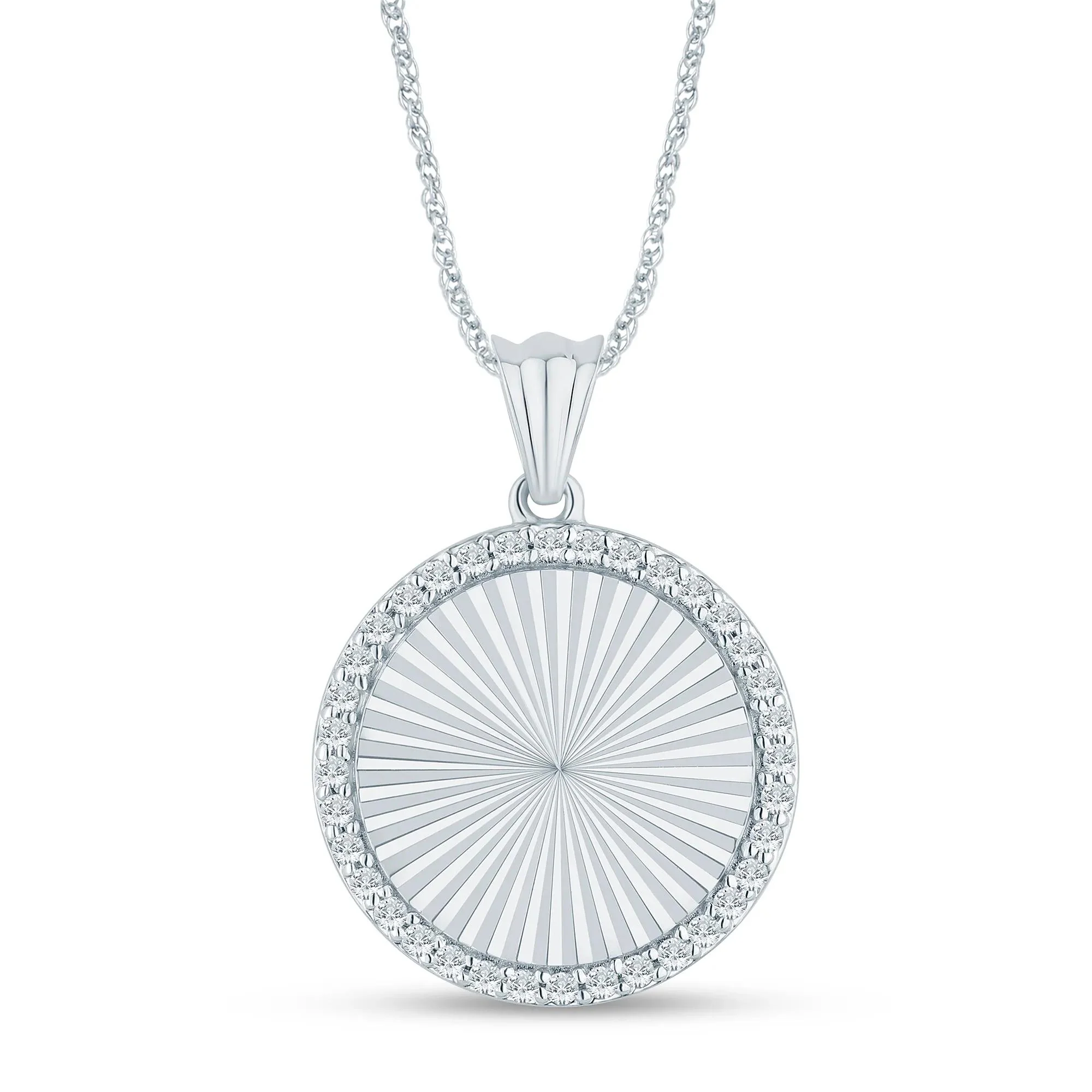 1/7 CT. Tw. Diamond Accent Medallion Pendant Necklace 10K White Gold Size 18"