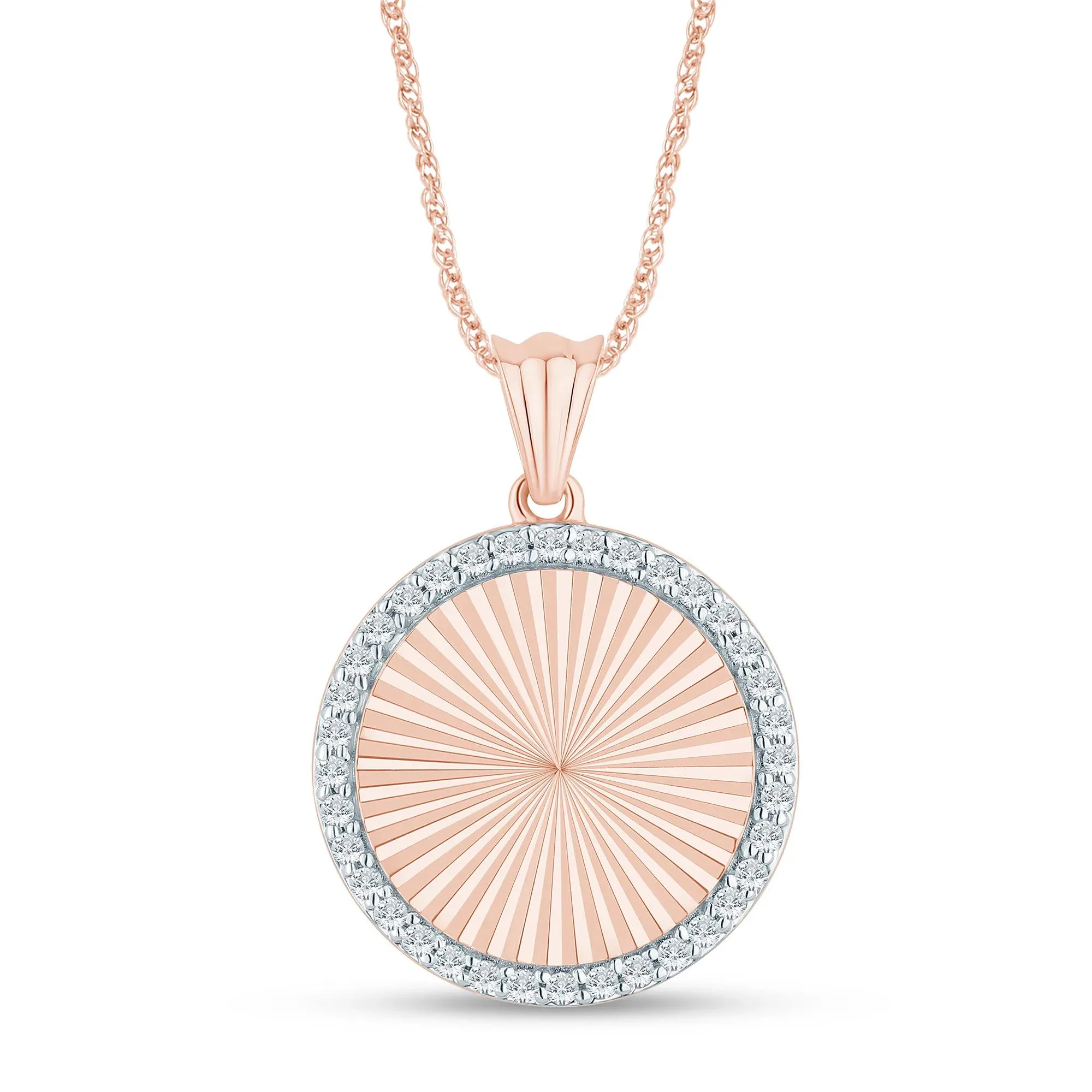 1/7 CT. Tw. Diamond Accent Medallion Pendant Necklace 10K Rose Gold Size 18"