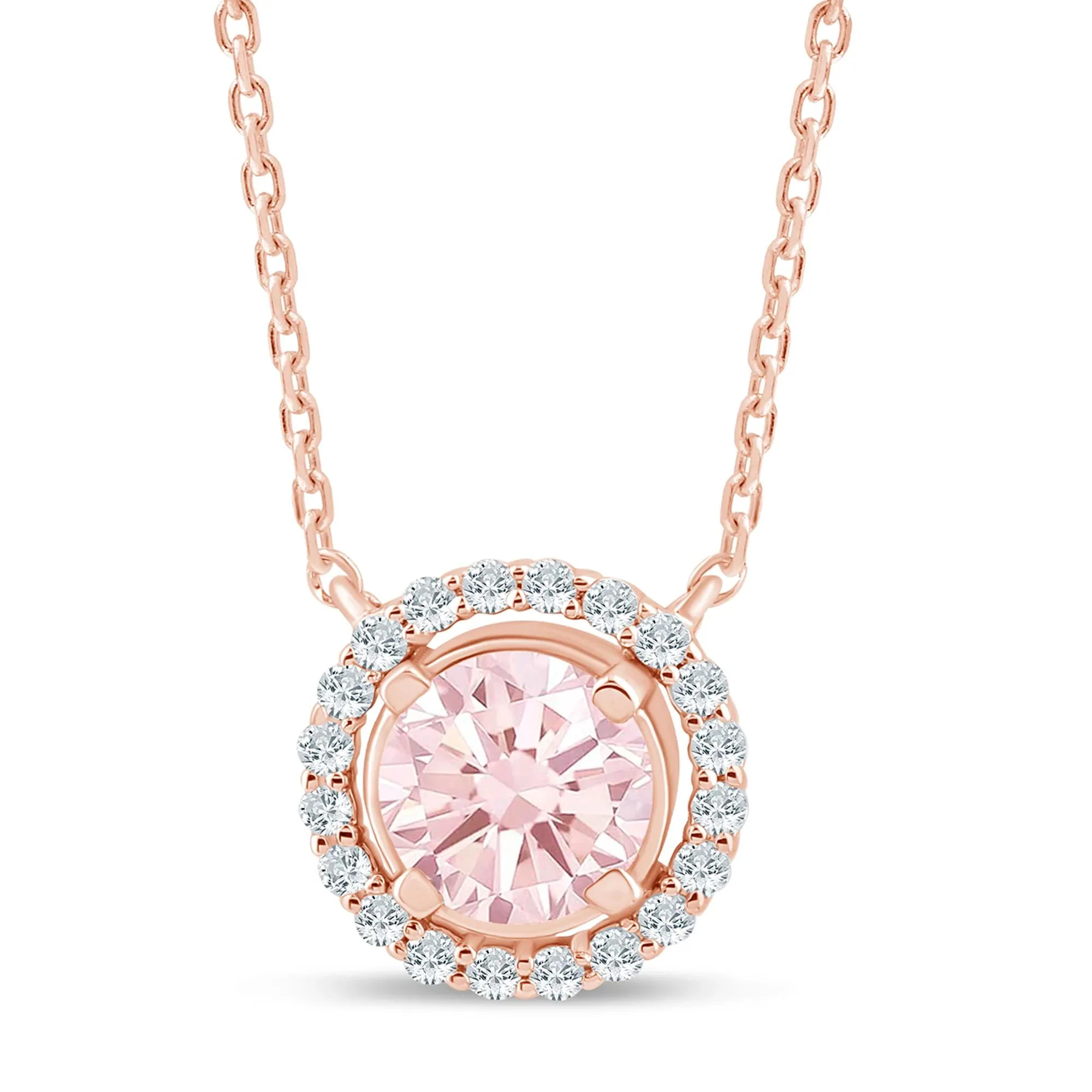 1/7 CT. Tw. Lab Grown Pink and White Diamond Halo Pendant Necklace 14K Rose Gold Size 17"