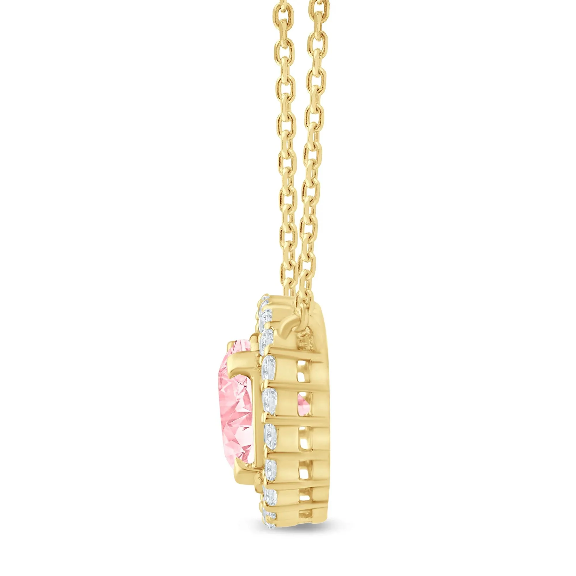 1/7 CT. Tw. Lab Grown Pink and White Diamond Halo Pendant Necklace 14K Yellow Gold Size 17" - Image 2