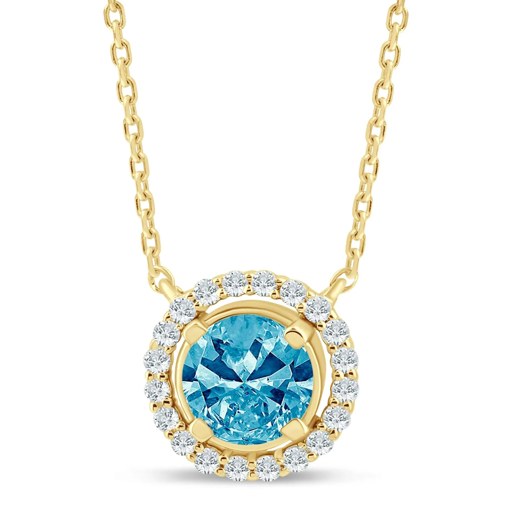 1/7 CT. Tw. Lab Grown Blue and White Diamond Halo Pendant Necklace 14K Yellow Gold Size 17"