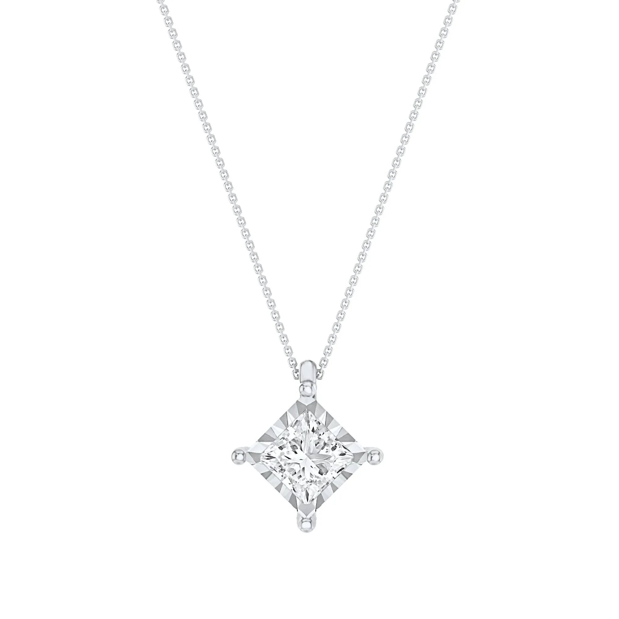3/4 CT. Tw. Lab Grown Princess-Cut Diamond Illusion Pendant Necklace 10K White Gold Size 18"