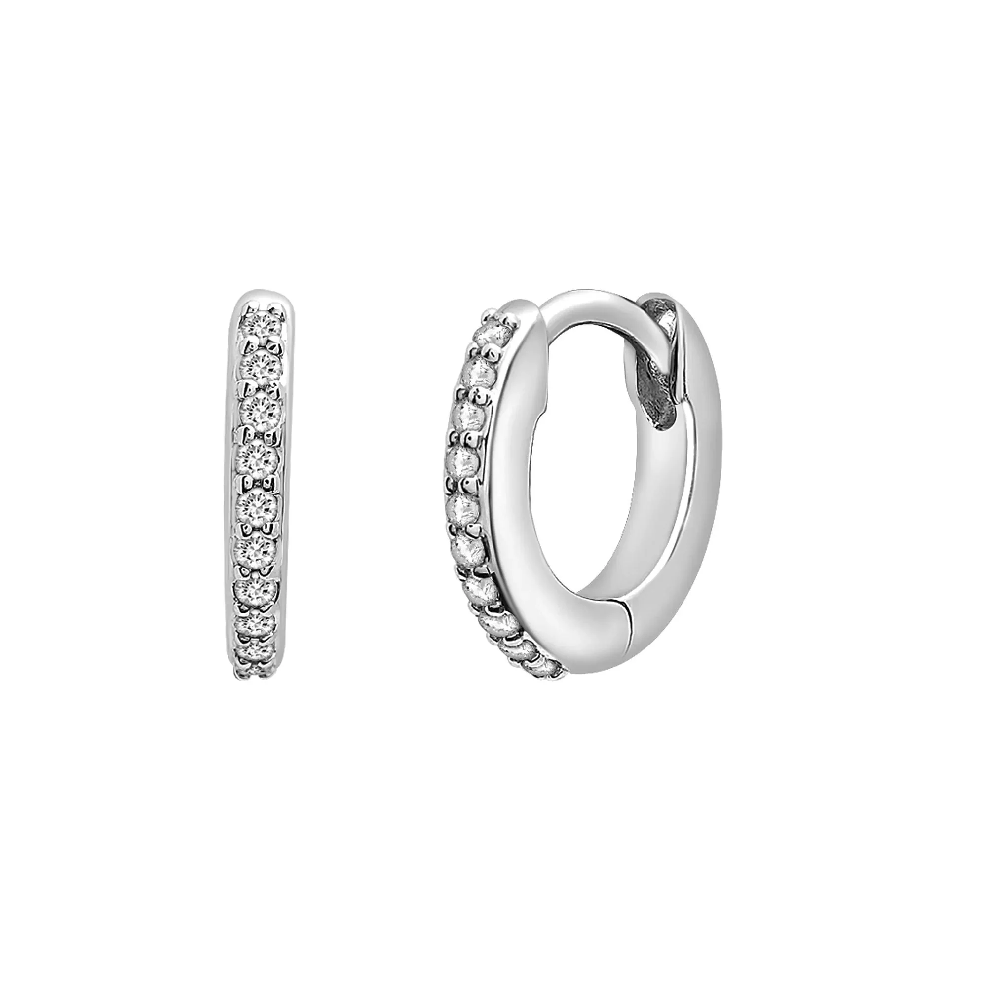 1/10 CT. Tw. Diamond Huggie Hoop Earrings .925 Sterling Silver White Size 10.50mm