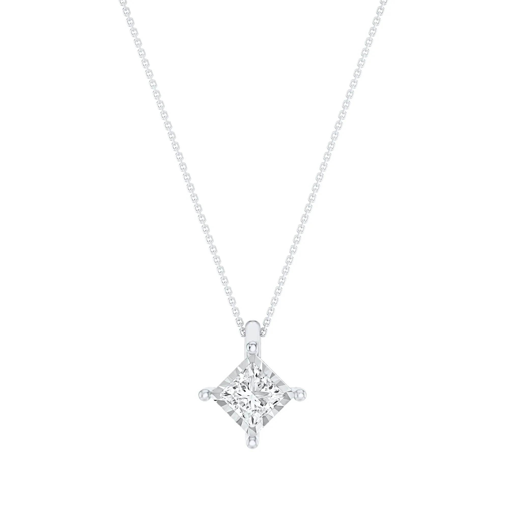 1/3 CT. Tw. Lab Grown Princess-Cut Diamond Illusion Pendant Necklace 10K White Gold Size 18"