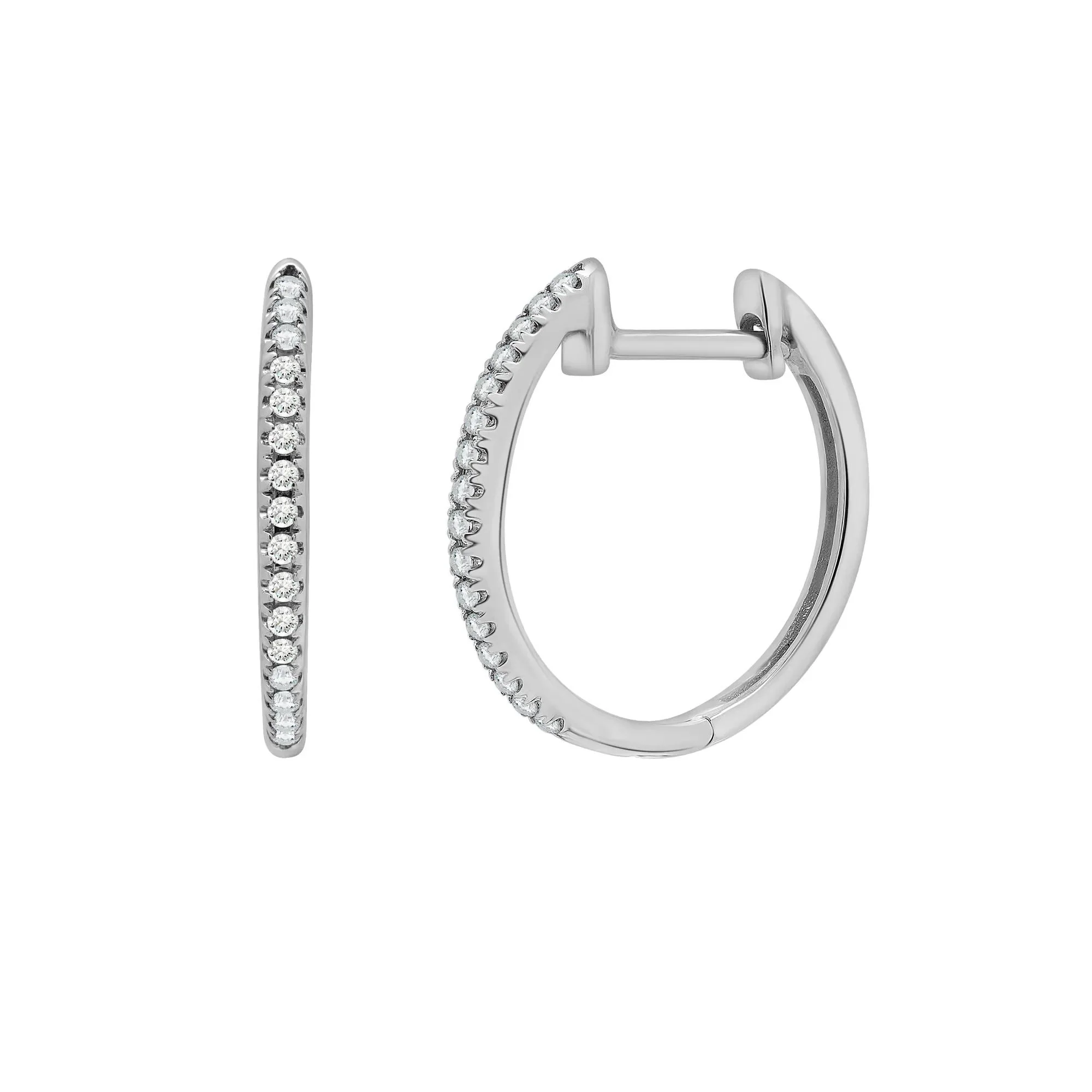 1/10 CT. Tw. Diamond Thin Round Hoop Earrings .925 Sterling Silver White Size 14.00mm