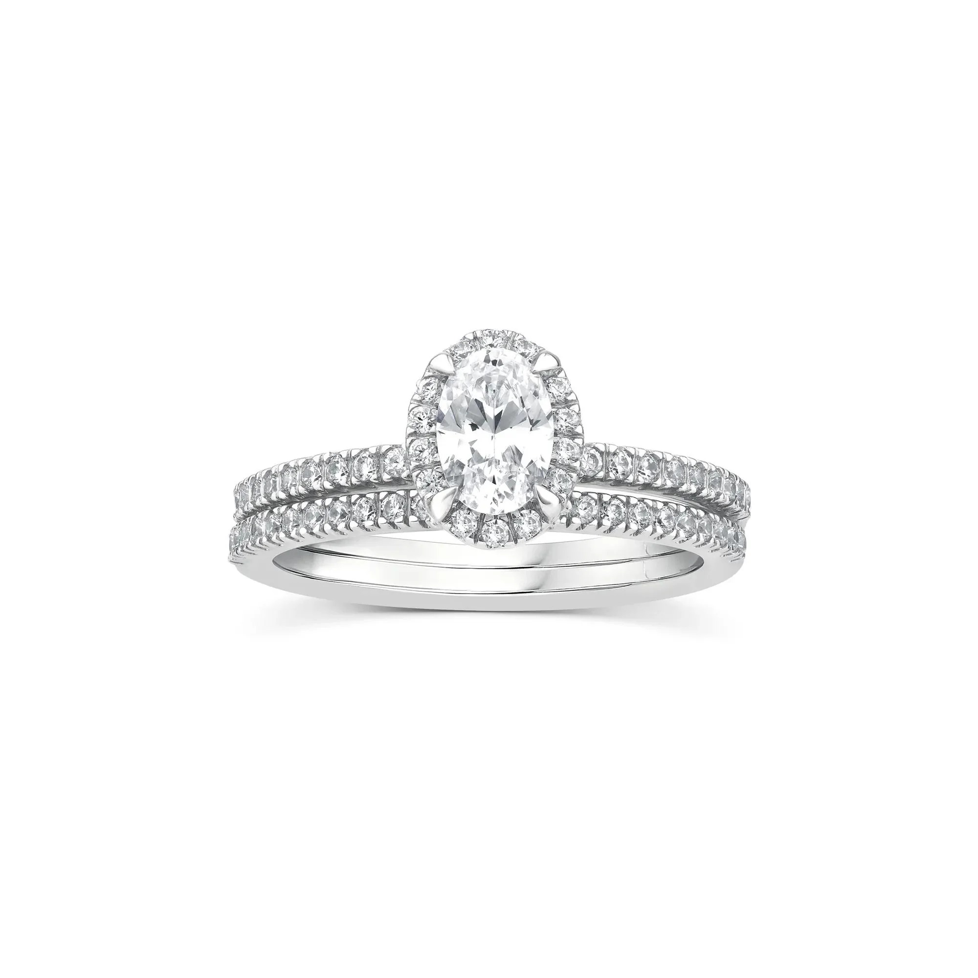 1 CT. Tw. Lab Grown Diamond Oval Center Bridal Set 10K White Gold Ring Size 7
