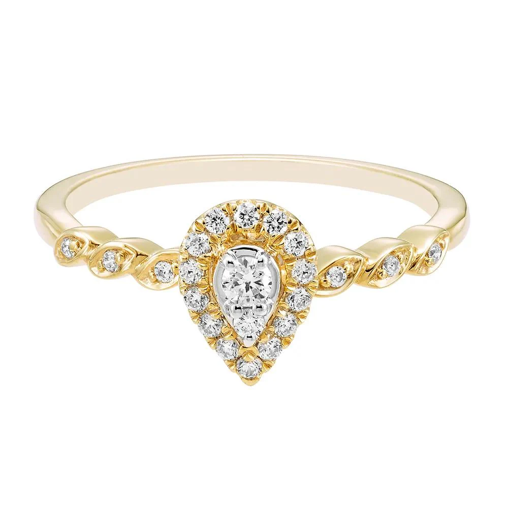 1/5 CT. Tw. Pear-Shaped Diamond Promise Ring with Halo 10K Yellow Gold Size 7
