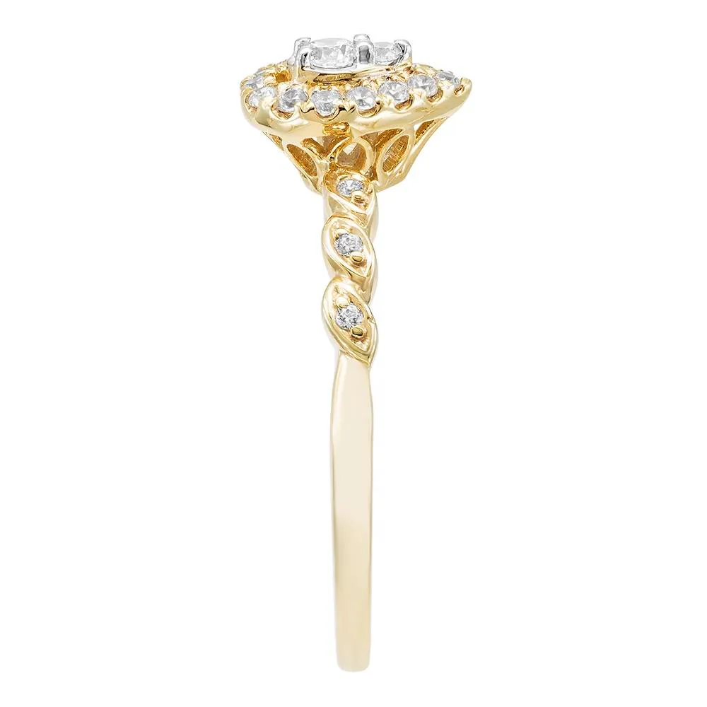 1/5 CT. Tw. Pear-Shaped Diamond Promise Ring with Halo 10K Yellow Gold Size 7.5 - Image 3