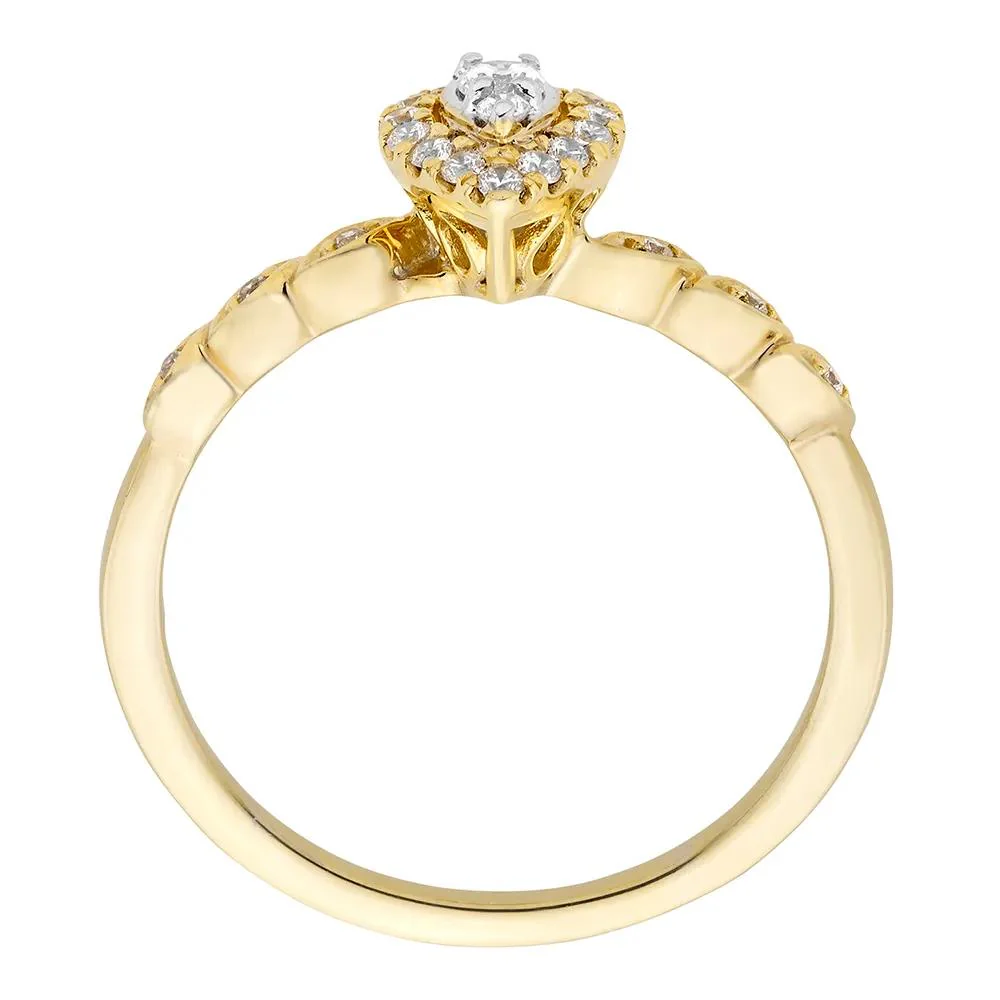 1/5 CT. Tw. Pear-Shaped Diamond Promise Ring with Halo 10K Yellow Gold Size 9 - Image 2