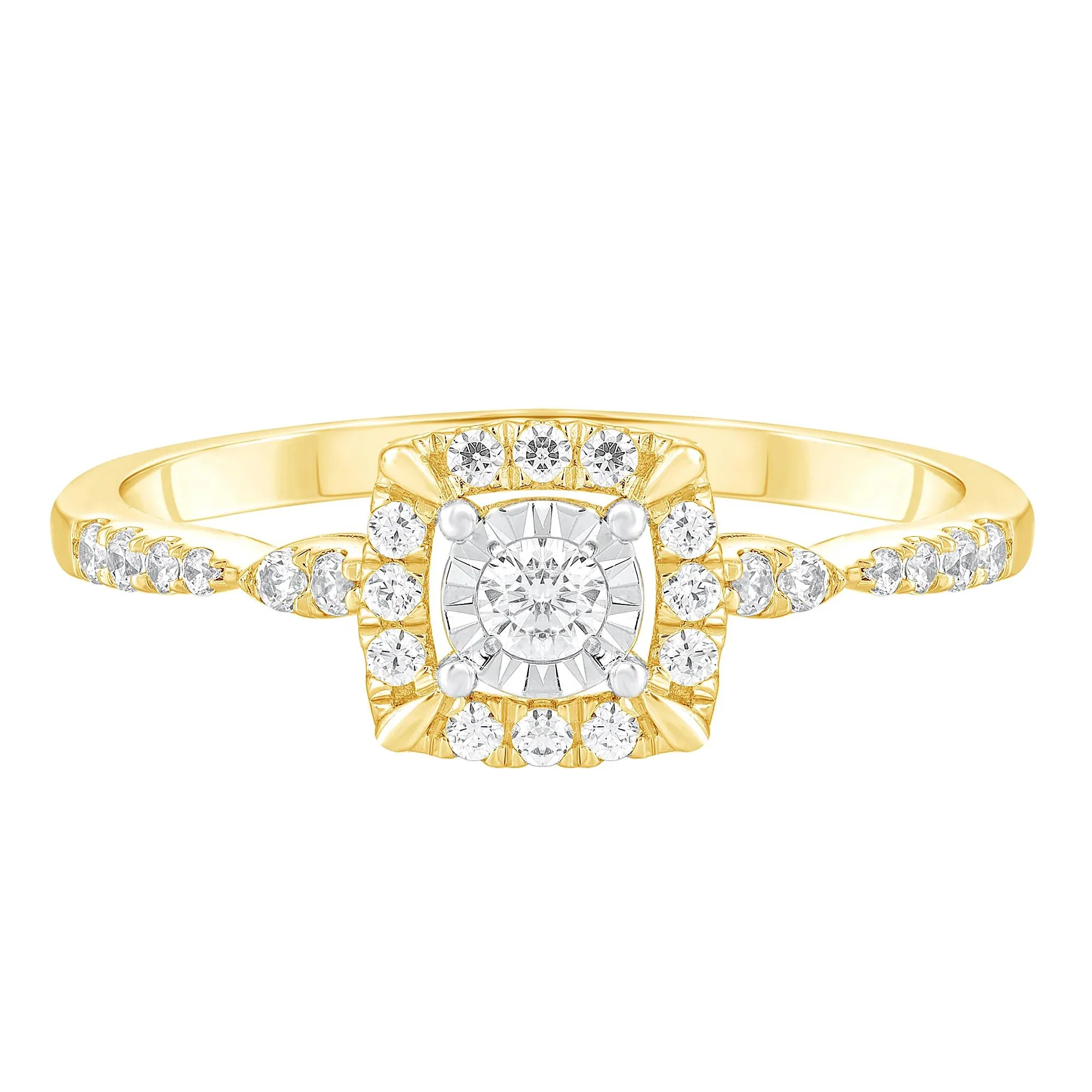 1/4 CT. Tw. Diamond Promise Ring 10K Yellow Gold Round Brilliant Cut Size 9
