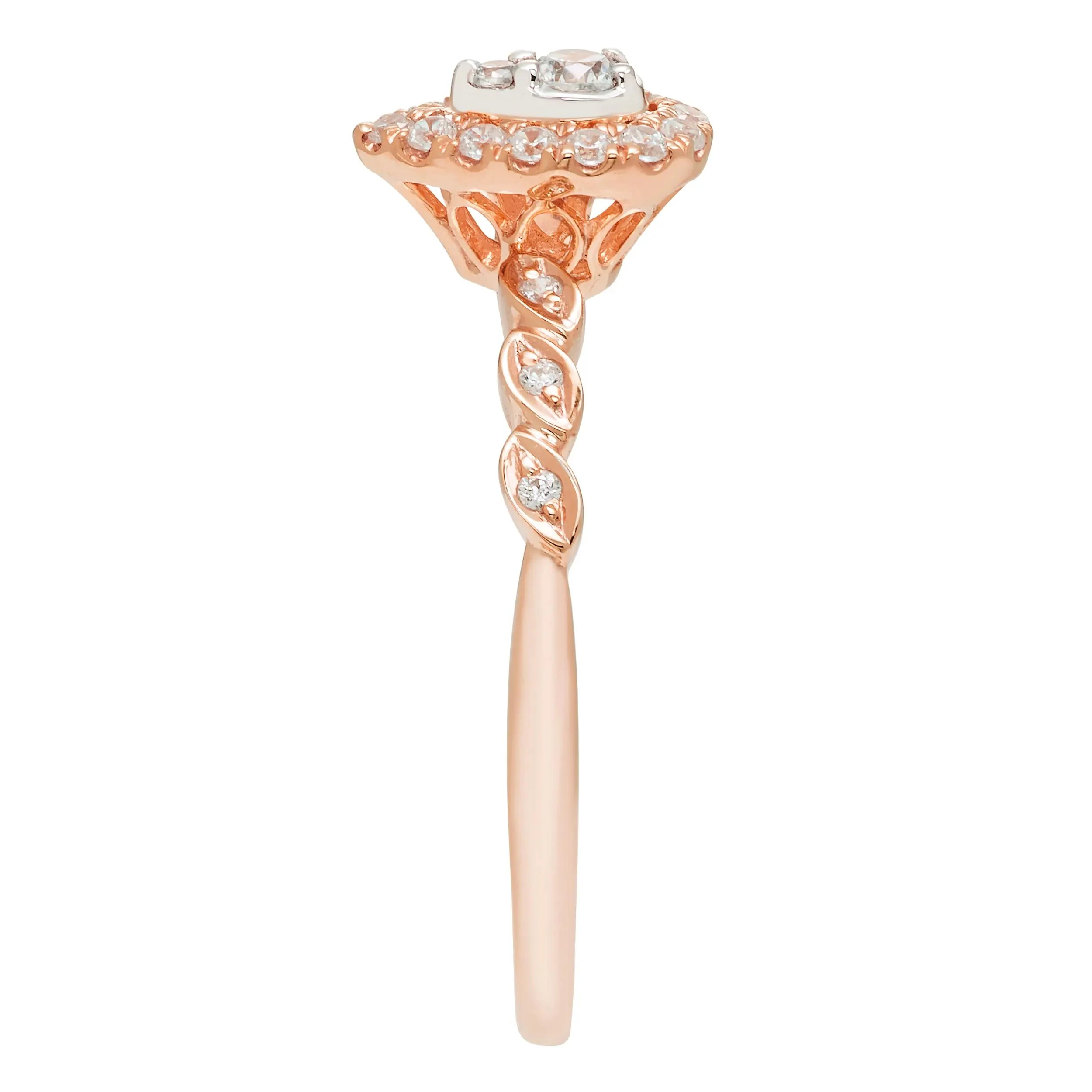 1/5 CT. Tw. Pear-Shaped Diamond Promise Ring with Halo 10K Rose Gold Size 6.5 - Image 3