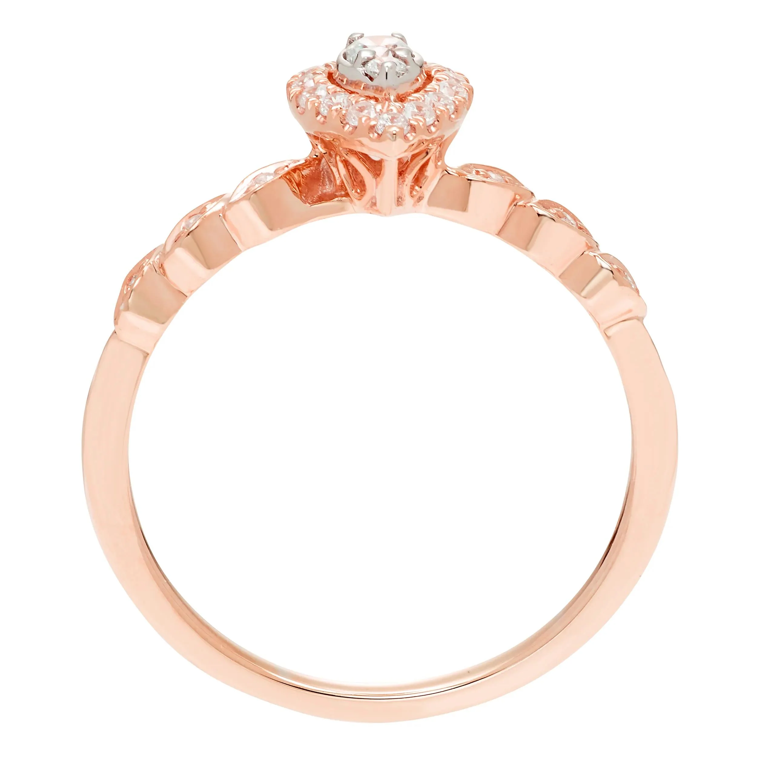 1/5 CT. Tw. Pear-Shaped Diamond Promise Ring with Halo 10K Rose Gold Size 8 - Image 2