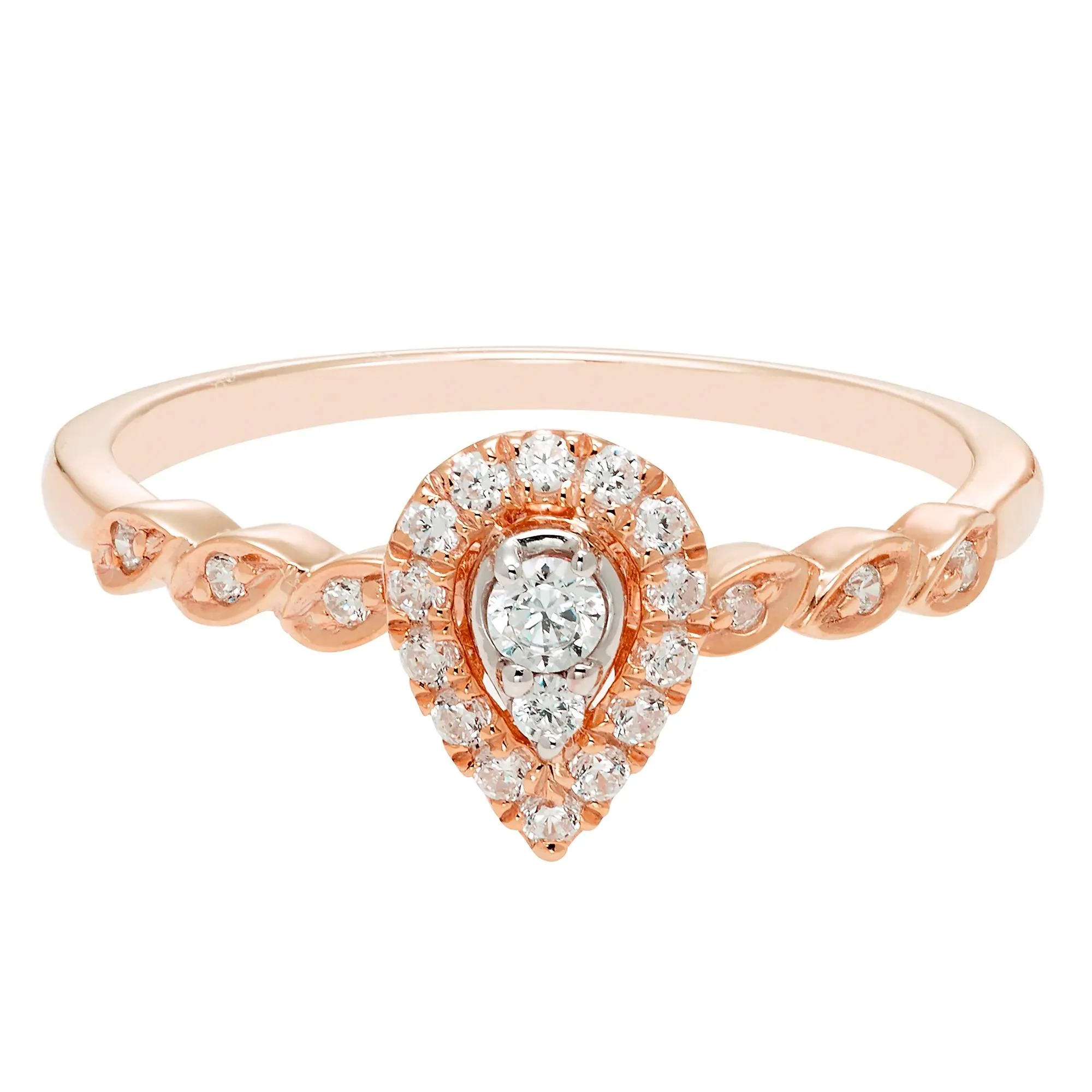 1/5 CT. Tw. Pear-Shaped Diamond Promise Ring with Halo 10K Rose Gold Size 8.5
