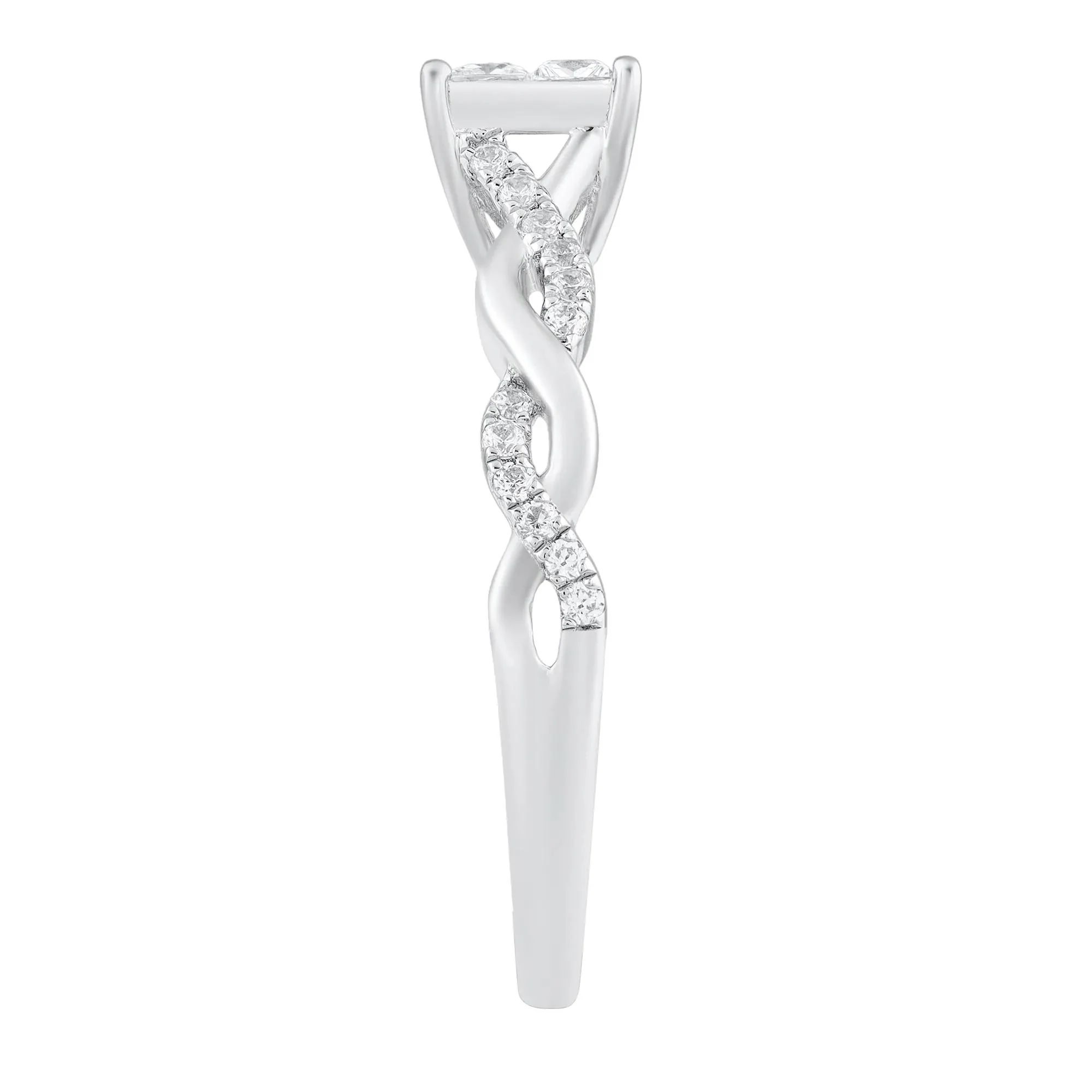 1/2 CT. Tw. Diamond Princess-Cut Twist Band Engagement Ring 14K White Gold Round Brilliant Cut Size 6 - Image 3