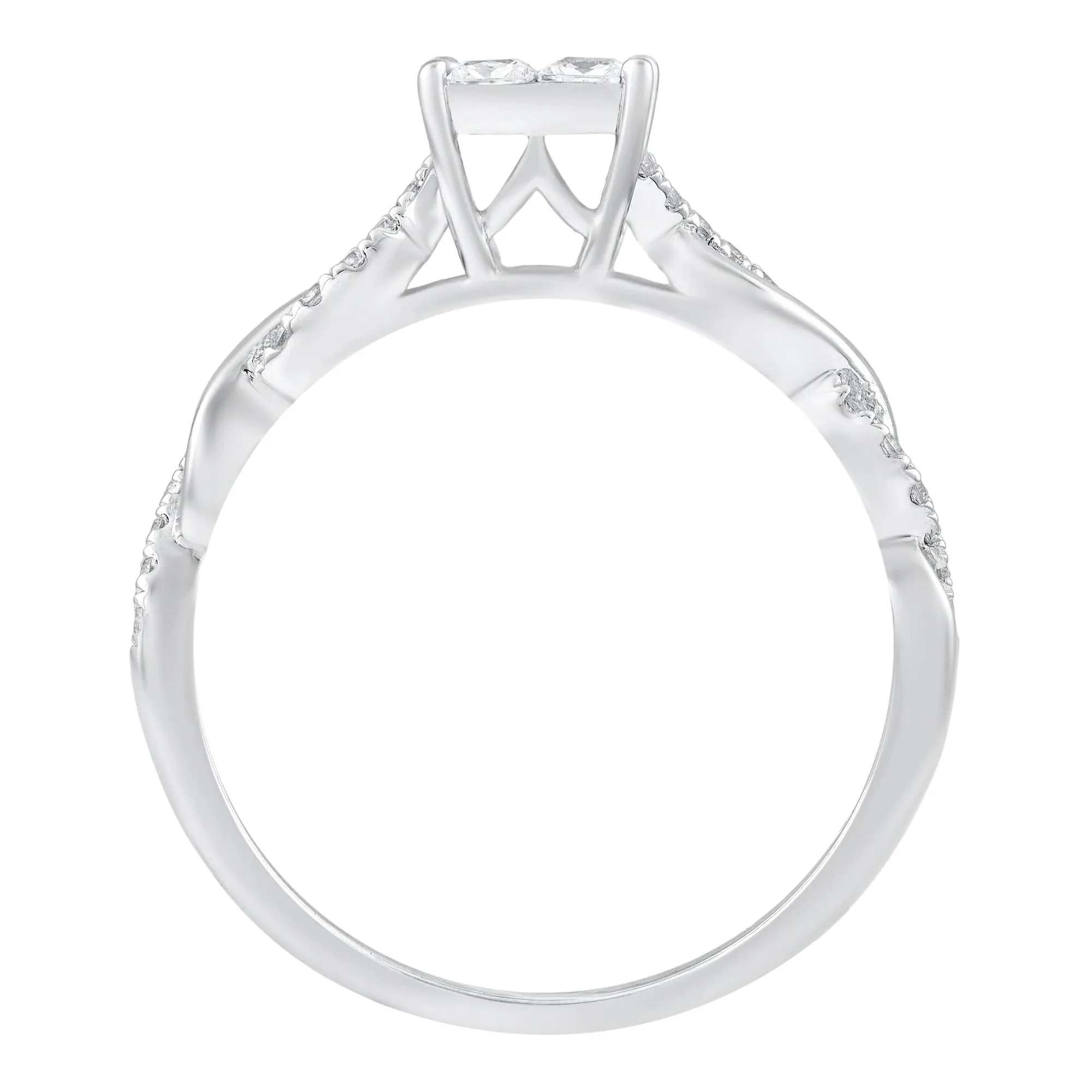 1/2 CT. Tw. Diamond Princess-Cut Twist Band Engagement Ring 14K White Gold Round Brilliant Cut Size 8 - Image 2