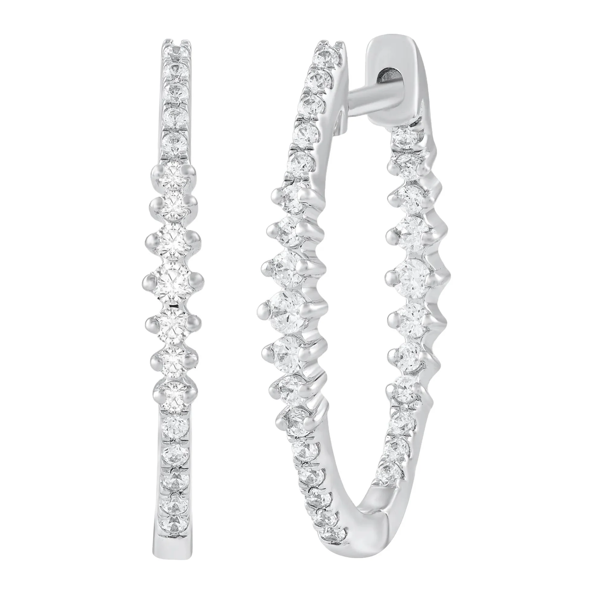 1/2 CT. Tw. Diamond Graduated Hoop Earrings 10K White Gold Size 2.50mm