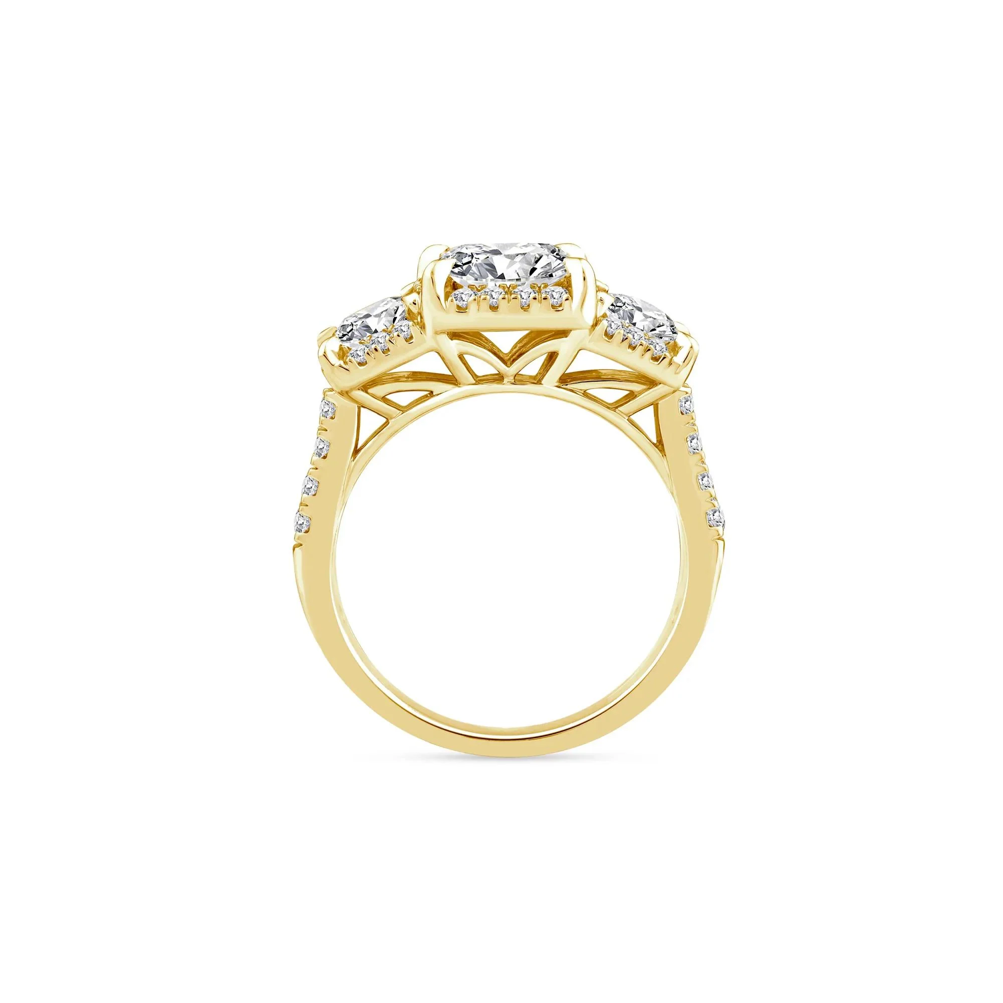 1/2 CT. Tw. Lab Grown Diamond Three-Stone Ring 14K Yellow Gold Round Brilliant Cut Size 7