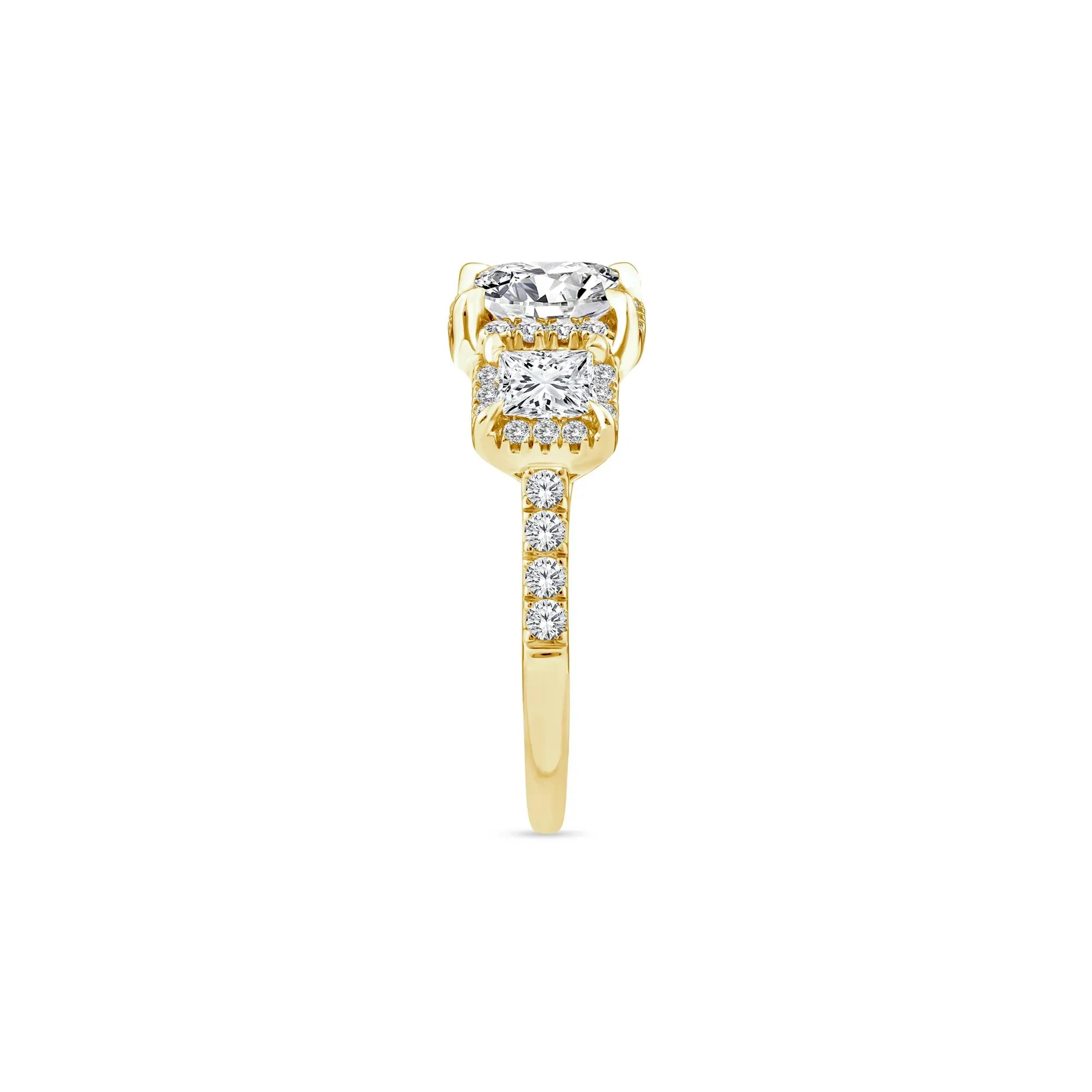 1/2 CT. Tw. Lab Grown Diamond Three-Stone Ring 14K Yellow Gold Round Brilliant Cut Size 8 - Image 2