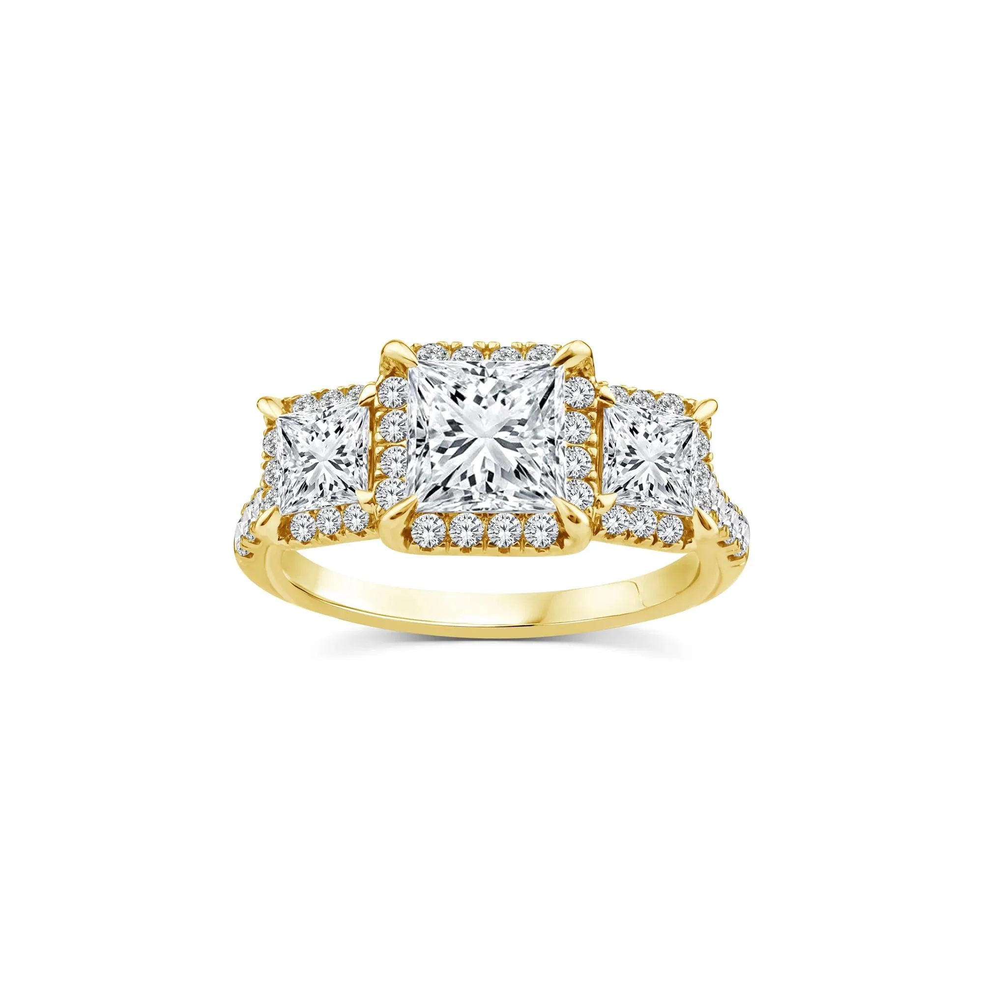 1/2 CT. Tw. Lab Grown Diamond Three-Stone Ring 14K Yellow Gold Round Brilliant Cut Size 9 - Image 3
