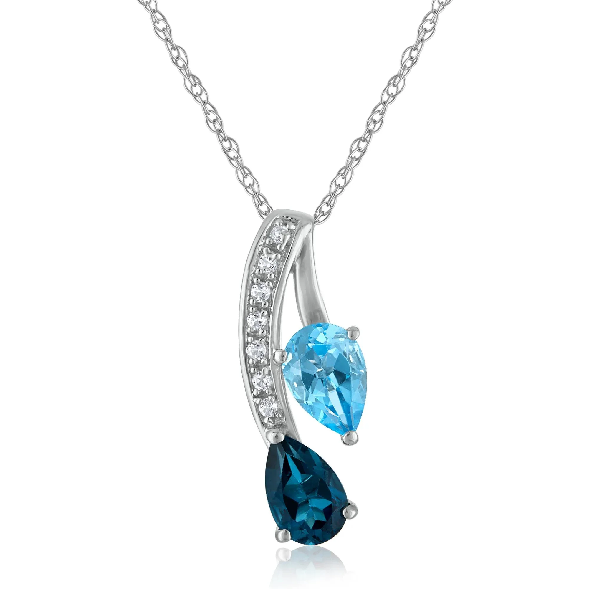 Blue and White Topaz Pear-Cut Pendant Necklace 10K White Gold Size 18"