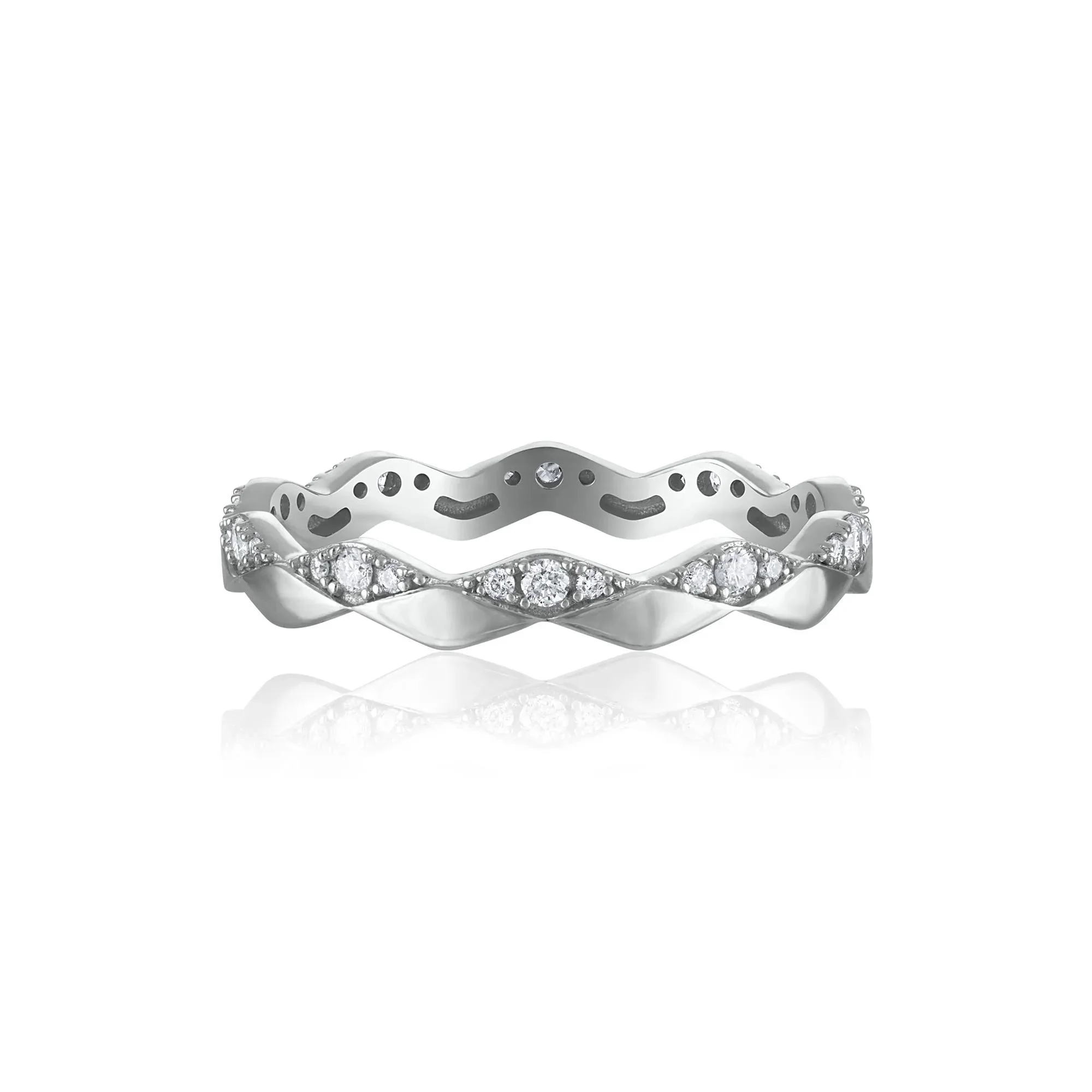 1/5 CT. Tw. Wavy Diamond Stack Band Ring 14K White Gold Round Brilliant Cut Size 7 3mm