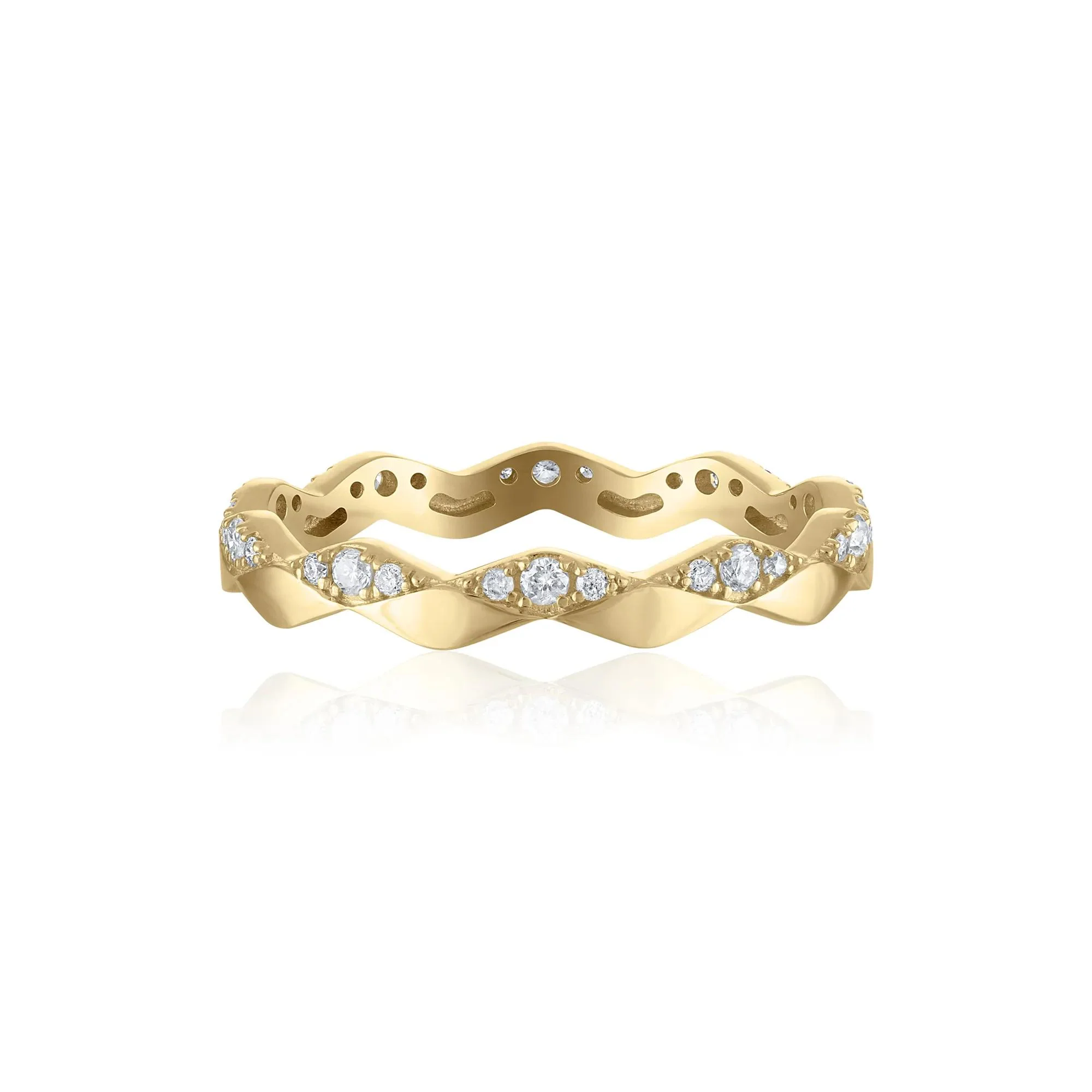 1/5 CT. Tw. Wavy Diamond Stack Band Ring 14K Yellow Gold Round Brilliant Cut Size 7 3mm