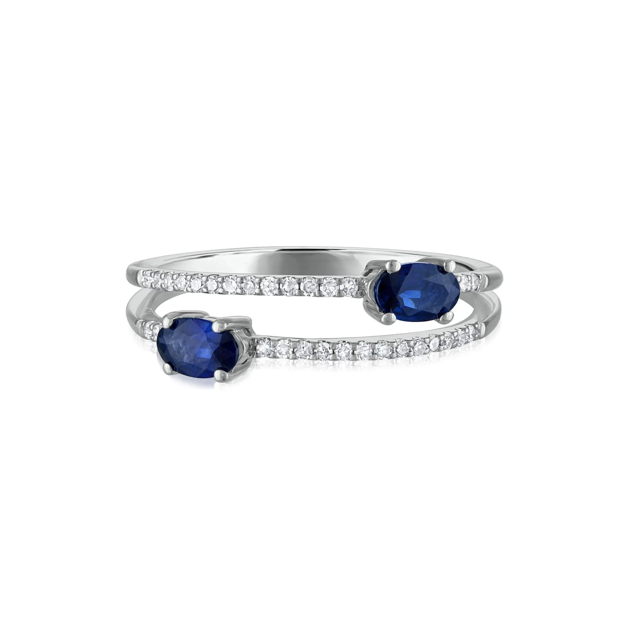 1/10 CT. Tw. Diamond and Blue Sapphire Double Row Band Ring 10K White Gold Size 7.5 1.5mm