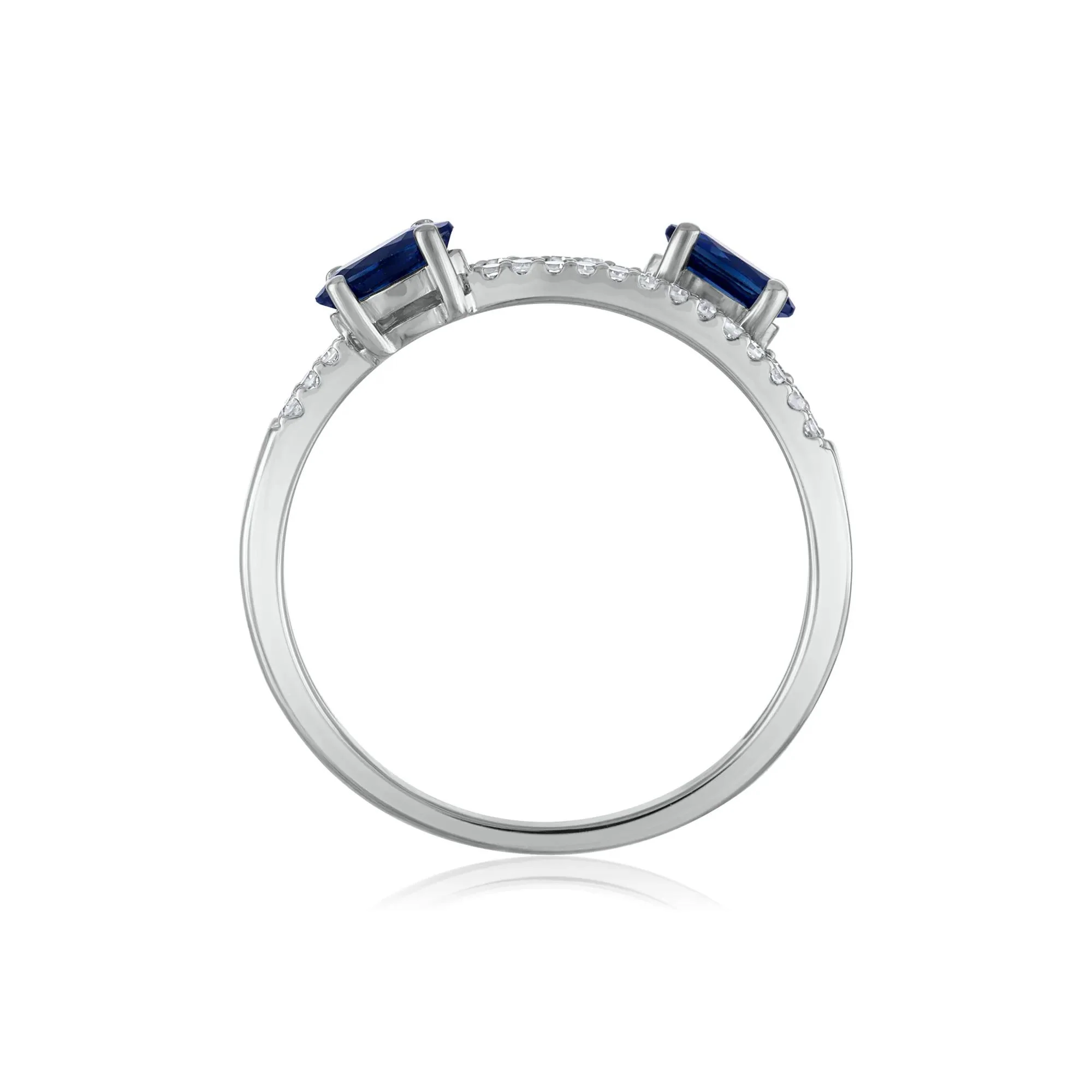 1/10 CT. Tw. Diamond and Blue Sapphire Double Row Band Ring 10K White Gold Size 8 1.5mm - Image 2