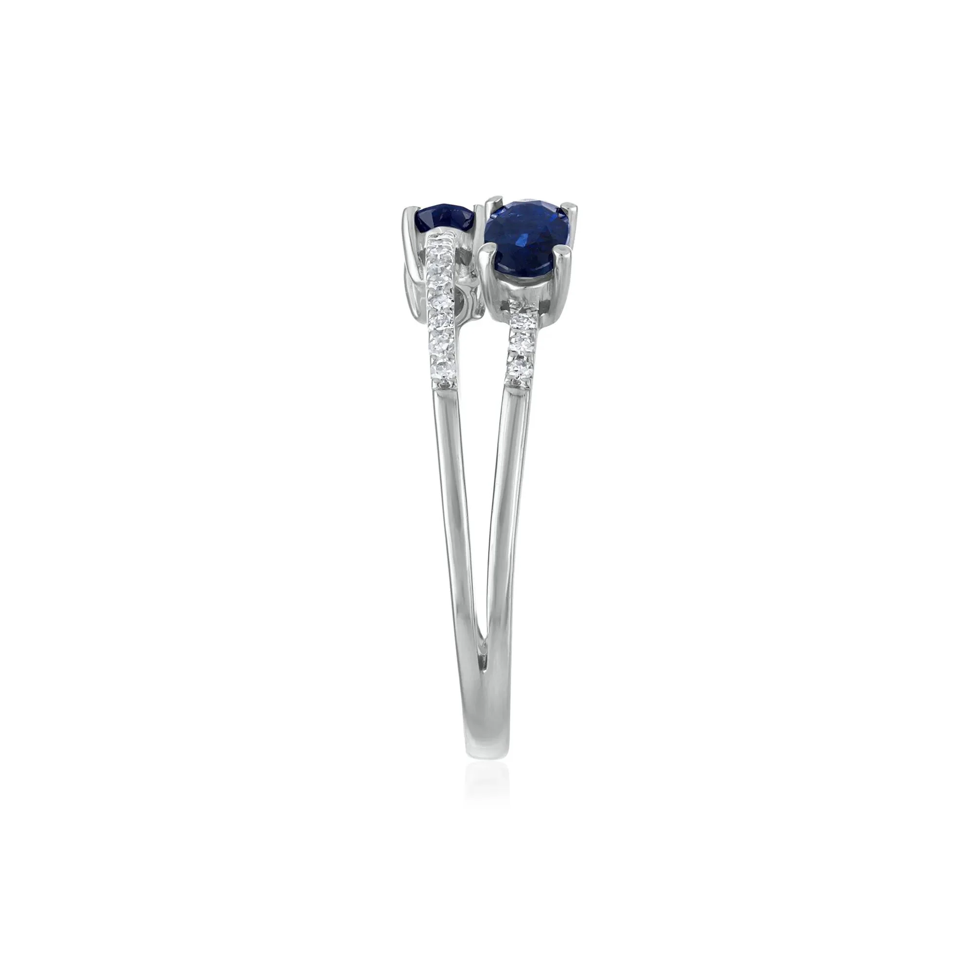 1/10 CT. Tw. Diamond and Blue Sapphire Double Row Band Ring 10K White Gold Size 8 1.5mm - Image 3