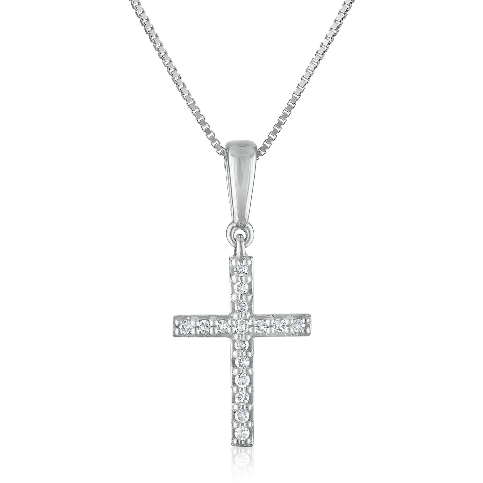 1/10 CT. Tw. Diamond Cross Pendant Necklace 10K White Gold Size 18"