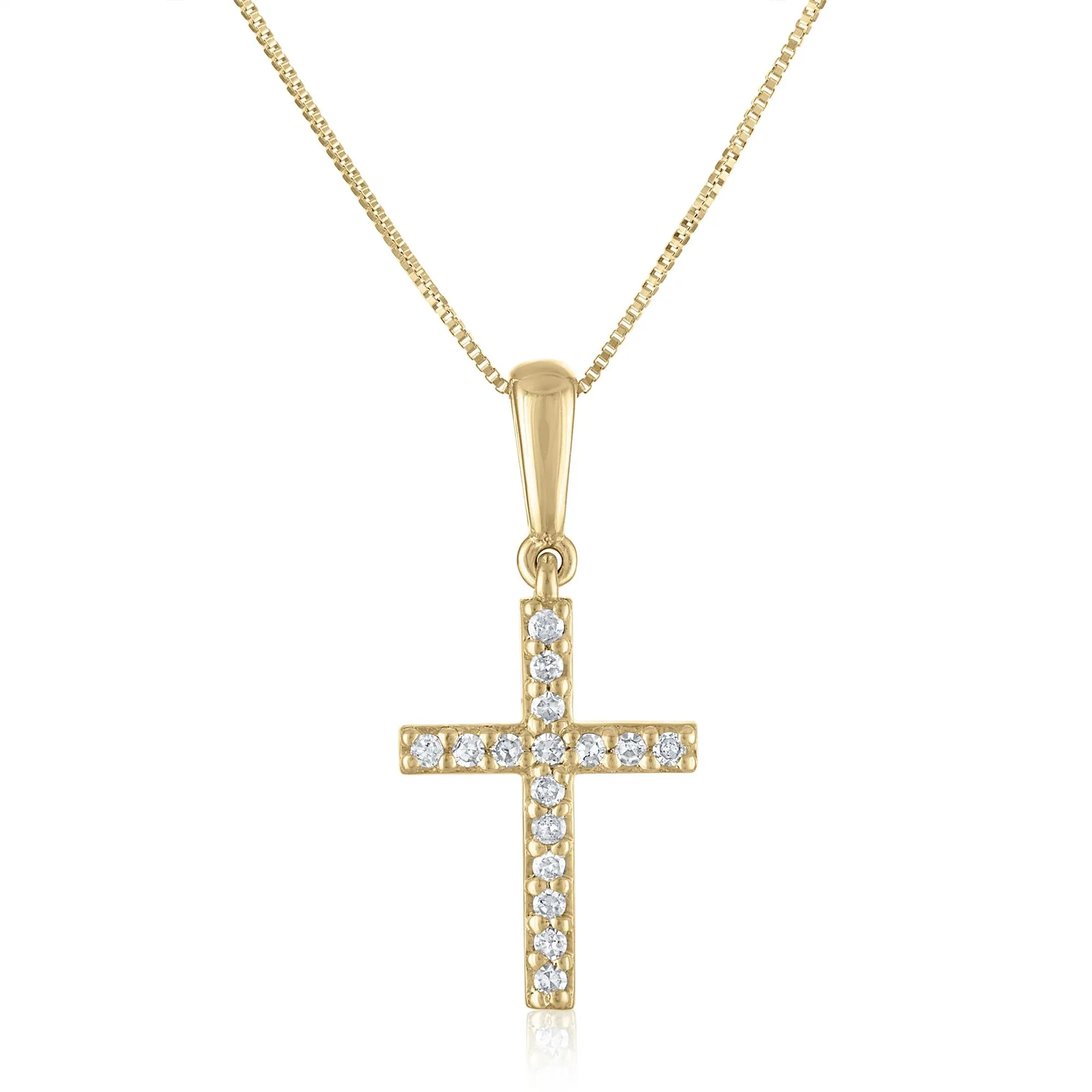 1/10 CT. Tw. Diamond Cross Pendant Necklace 10K Yellow Gold Size 18"