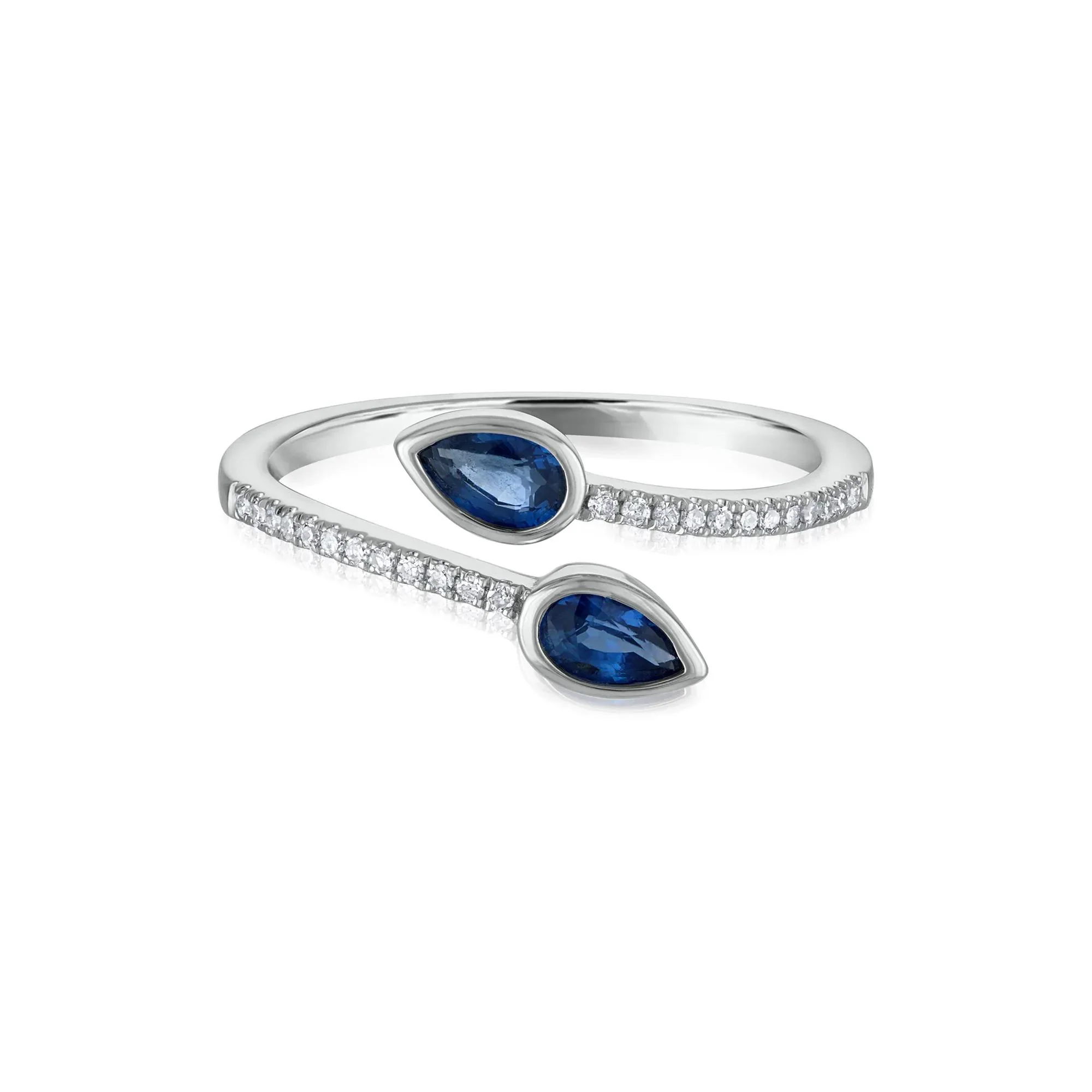 1/10 CT. Tw. Diamond and Blue Sapphire Wrap Ring 10K White Gold Size 8.5 1.5mm