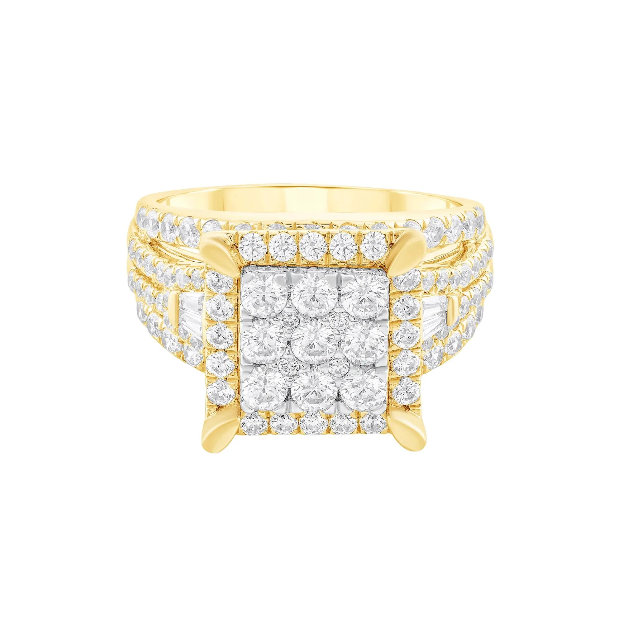 2 CT. Tw. Diamond Composite Multi-Row Engagement Ring 10K Yellow Gold Round Brilliant Cut Size 6