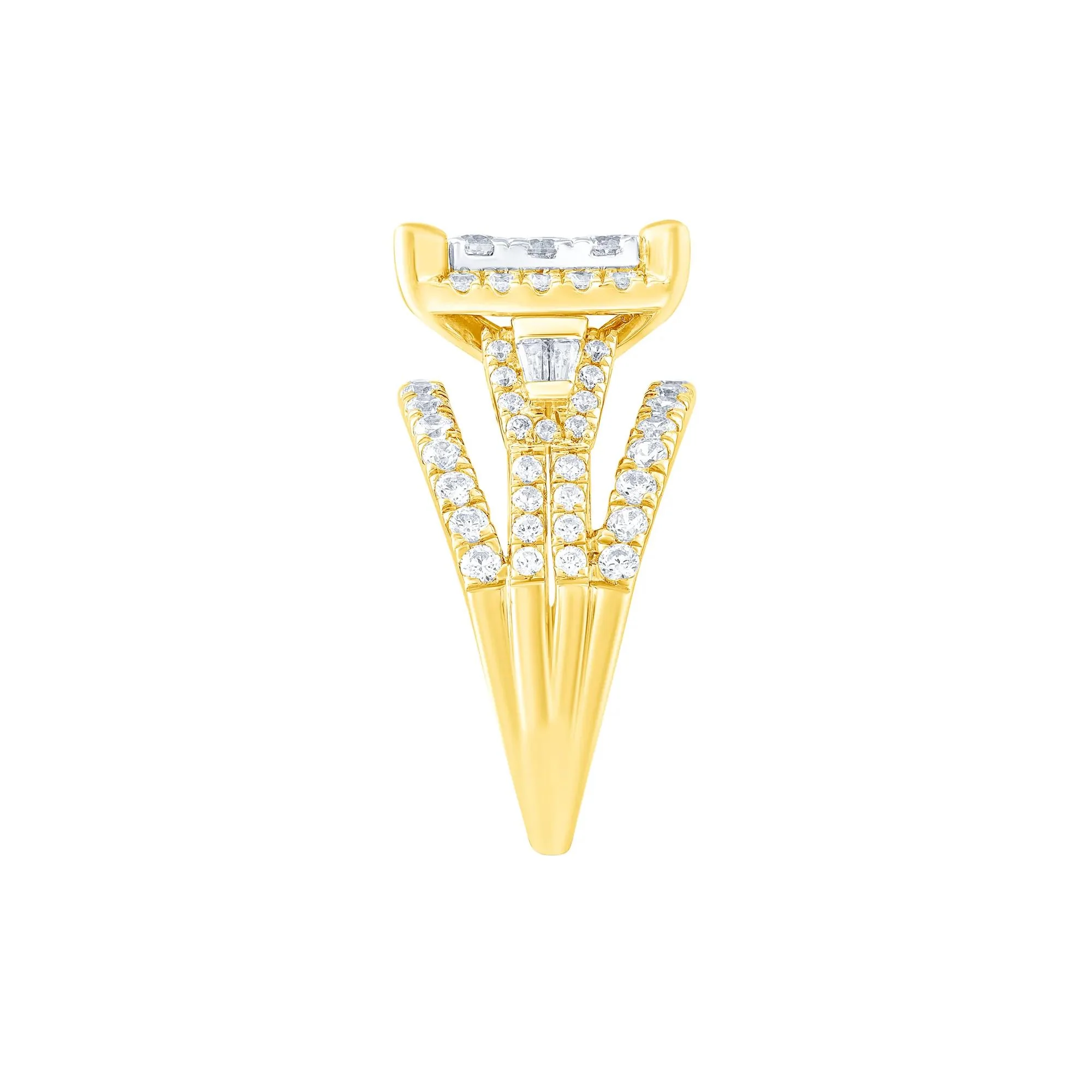 2 CT. Tw. Diamond Composite Multi-Row Engagement Ring 10K Yellow Gold Round Brilliant Cut Size 6 - Image 3