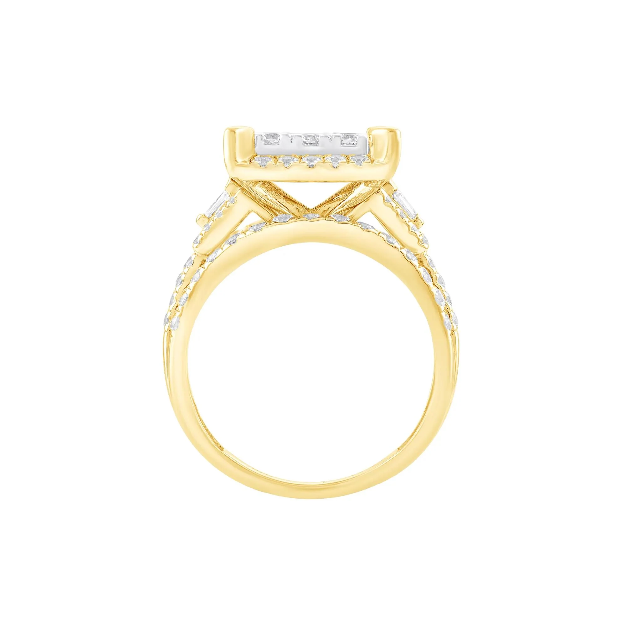 2 CT. Tw. Diamond Composite Multi-Row Engagement Ring 10K Yellow Gold Round Brilliant Cut Size 6.5 - Image 2