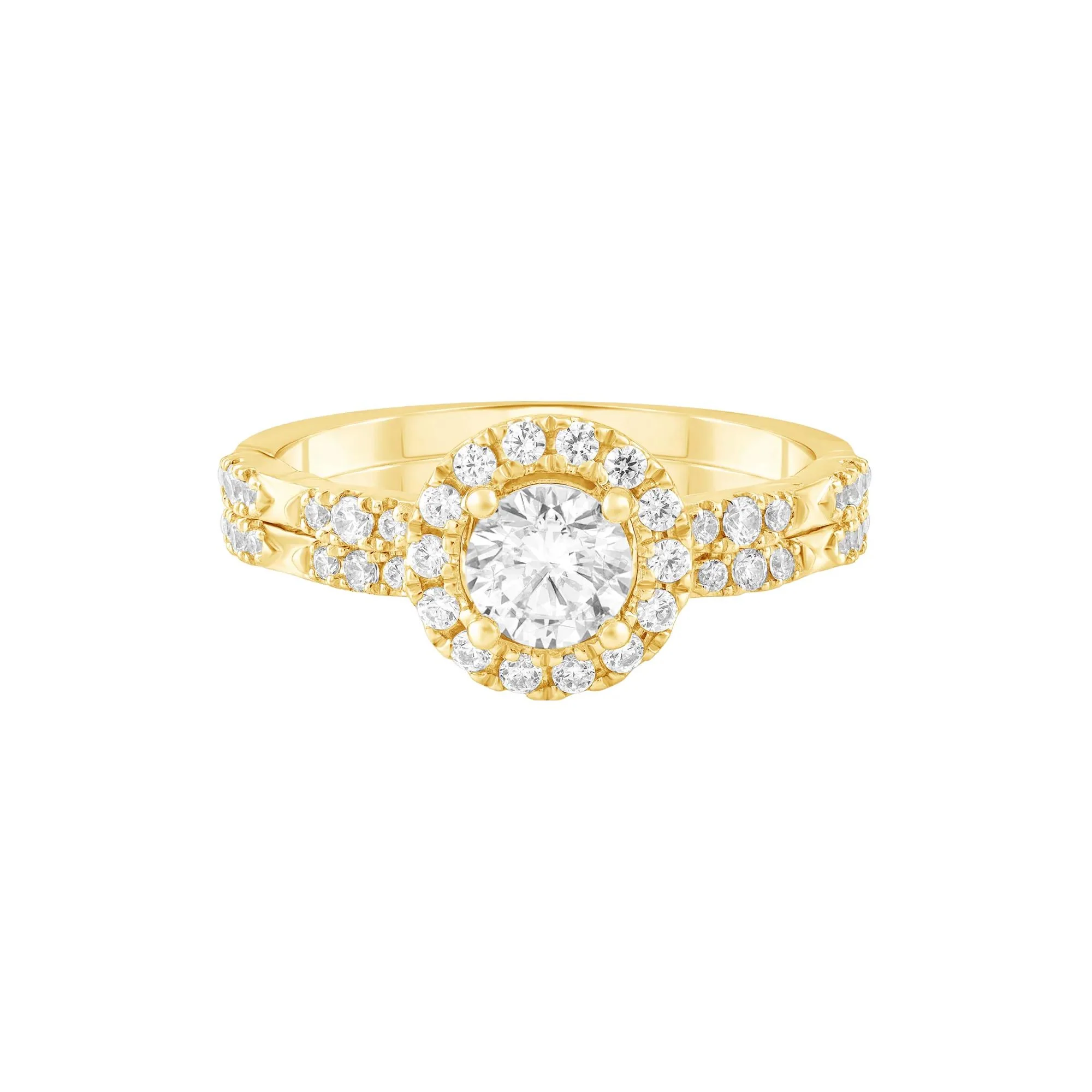 1 CT. Tw. Diamond Halo Engagement Ring 14K Yellow Gold Size 7.5 1.5mm