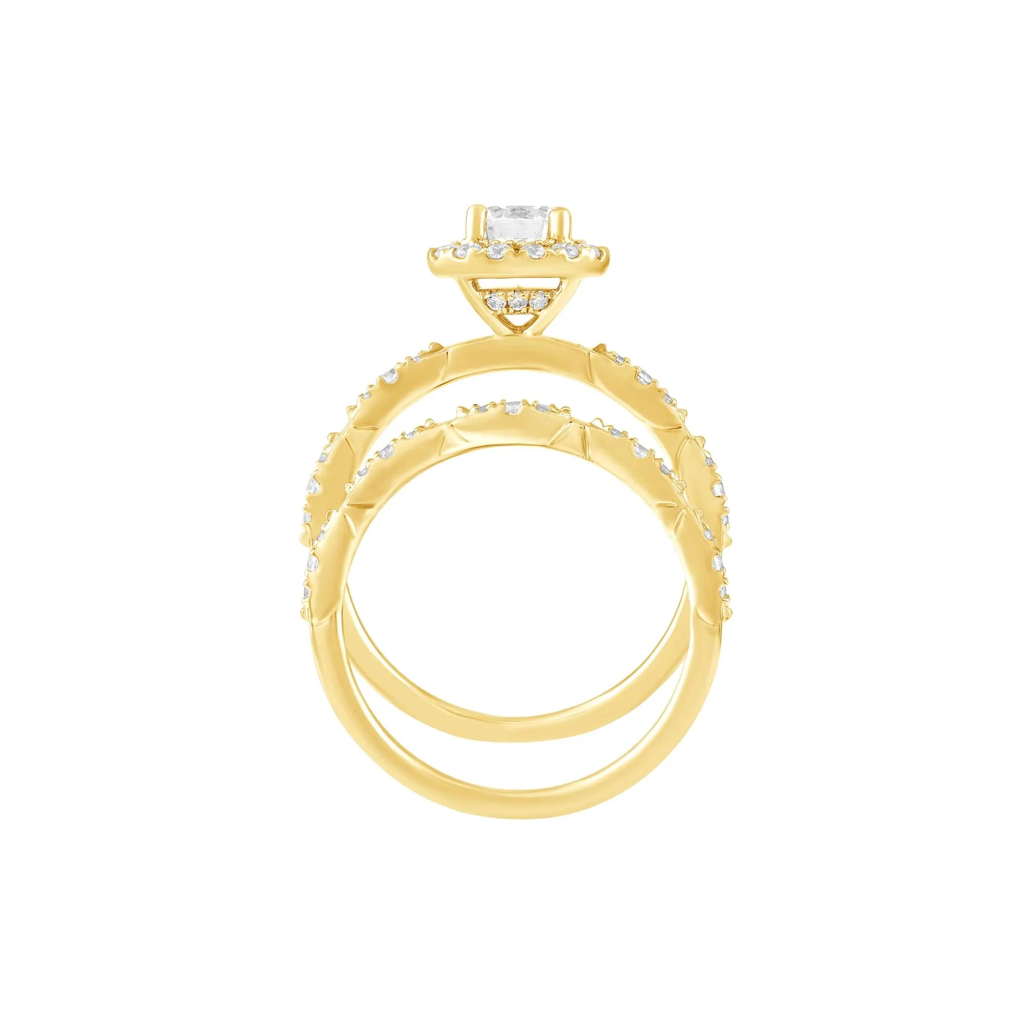 1 CT. Tw. Diamond Halo Engagement Ring 14K Yellow Gold Size 8 1.5mm - Image 4