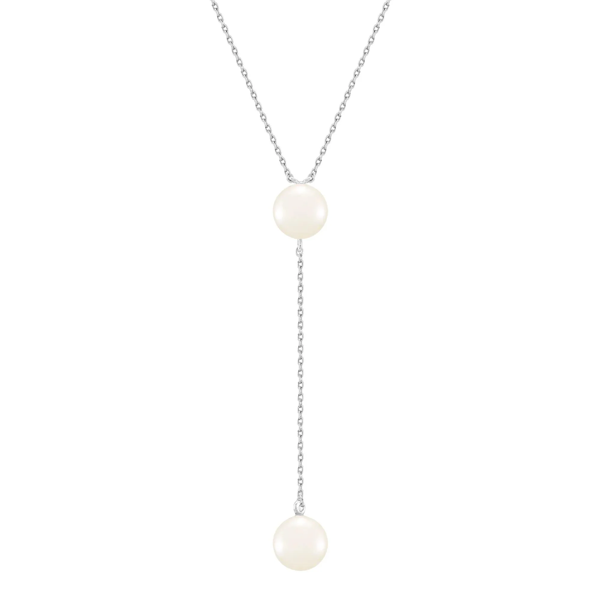 Round and Button Freshwater Cultured Pearl Drop Pendant Necklace .925 Sterling Silver White Size 18"