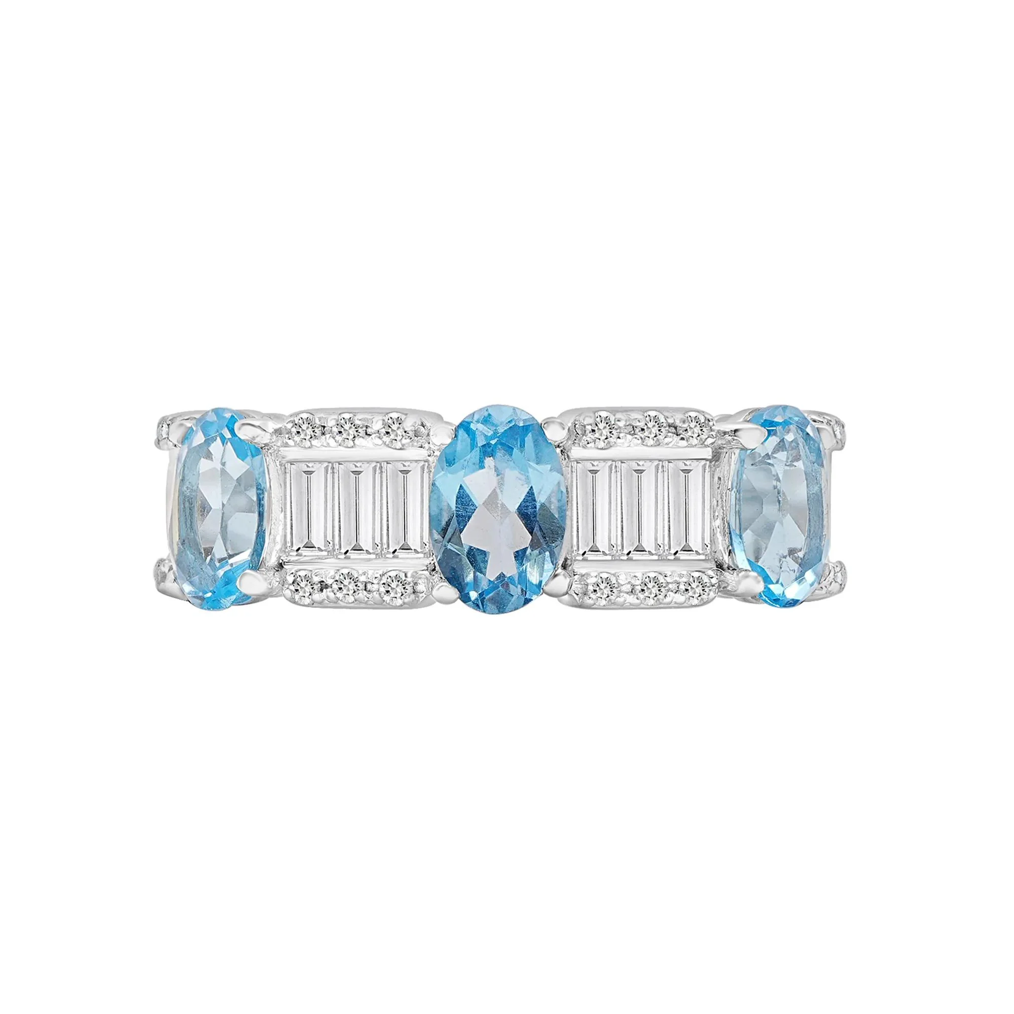 Blue and White Topaz Band Ring .925 Sterling Silver Round Brilliant Cut Size 7 6mm