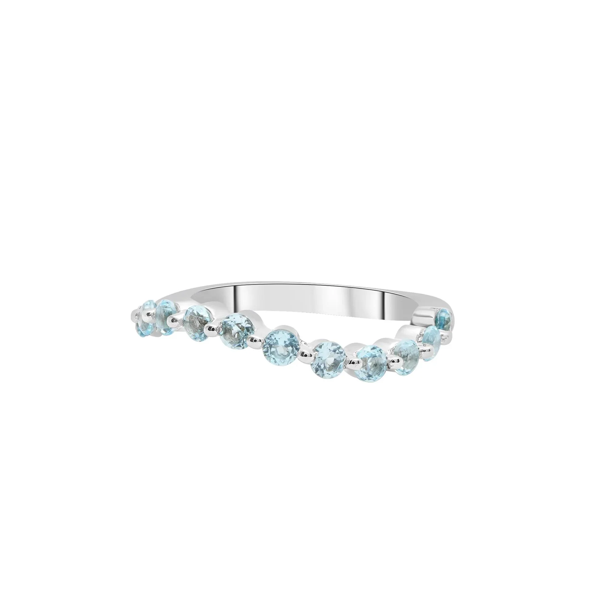 Blue Topaz Wave Band Ring .925 Sterling Silver Round Brilliant Cut White Size 7 2mm