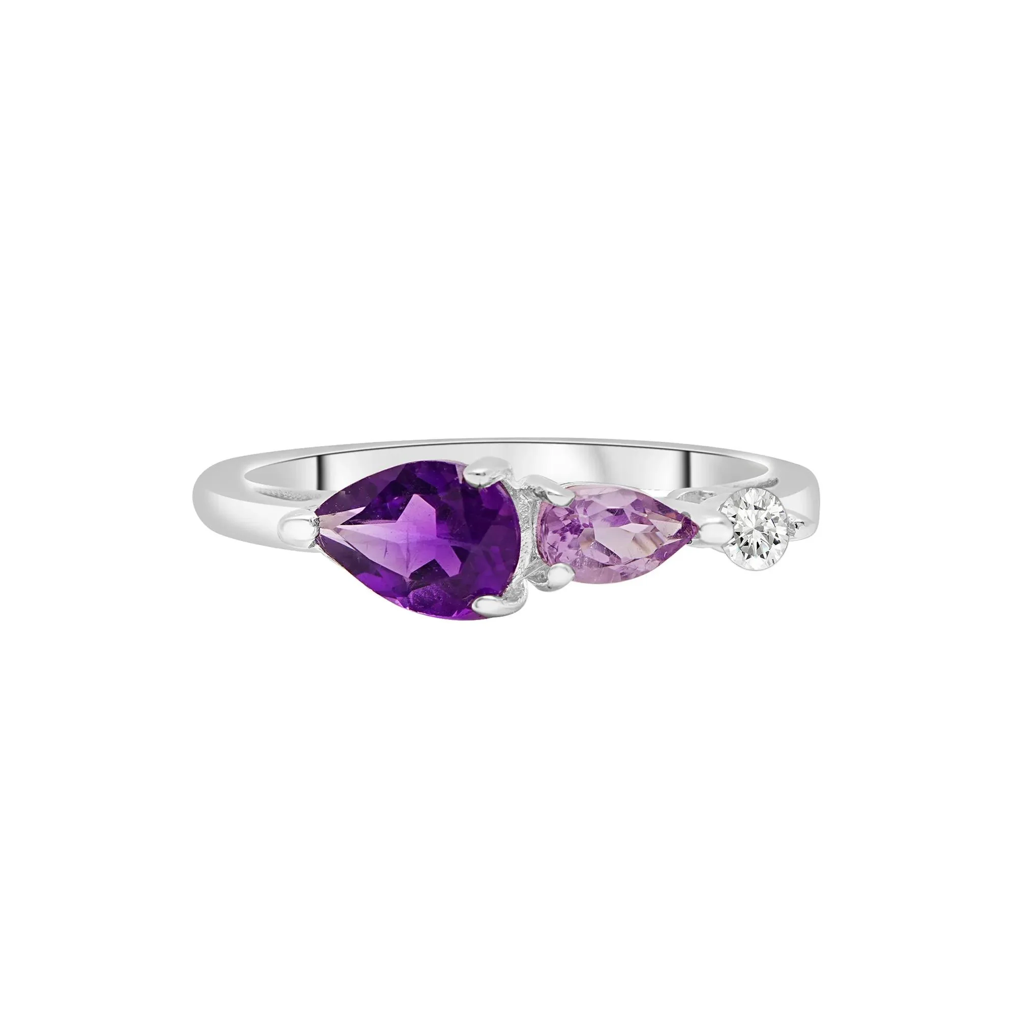 Amethyst Ring with Rose De France and White Topaz .925 Sterling Silver Round Brilliant Cut Size 7 1mm