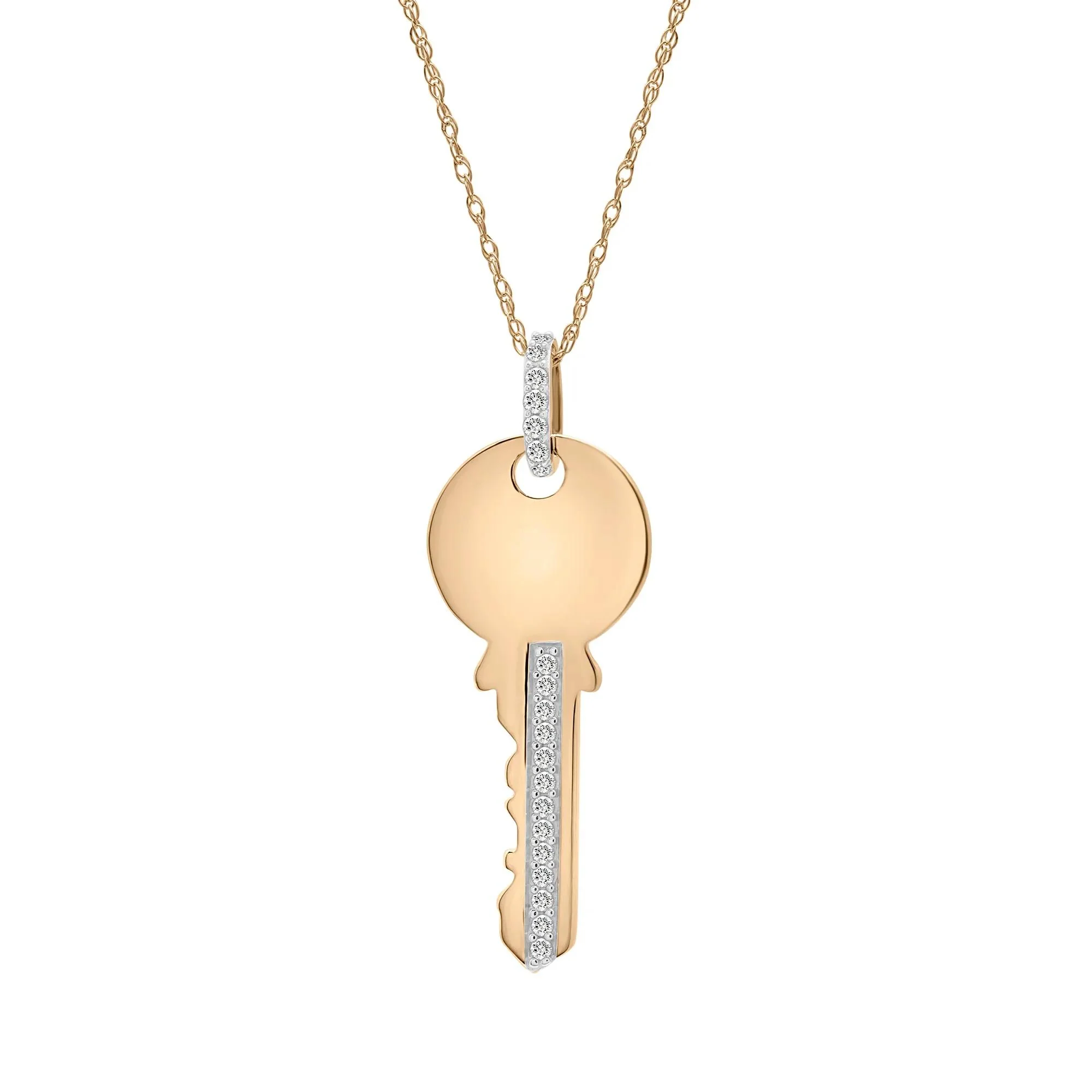 1/10 CT. Tw. Diamond Key Pendant Necklace 10K Yellow Gold Size 18"