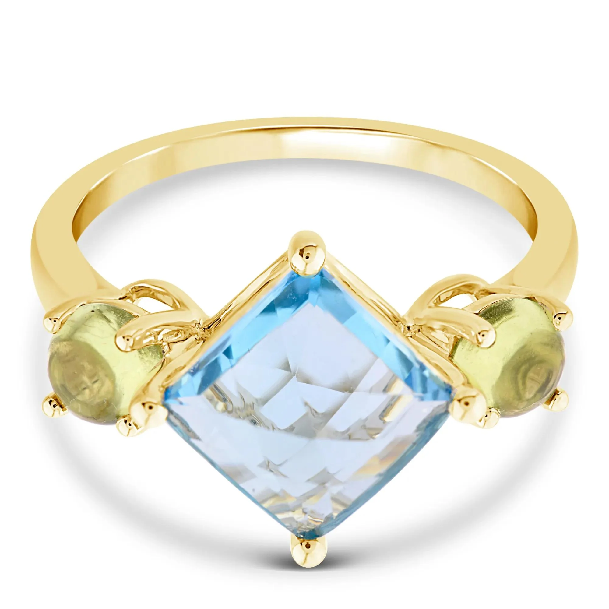 Blue Topaz Ring with Peridot 10K Yellow Gold Size 7 1mm