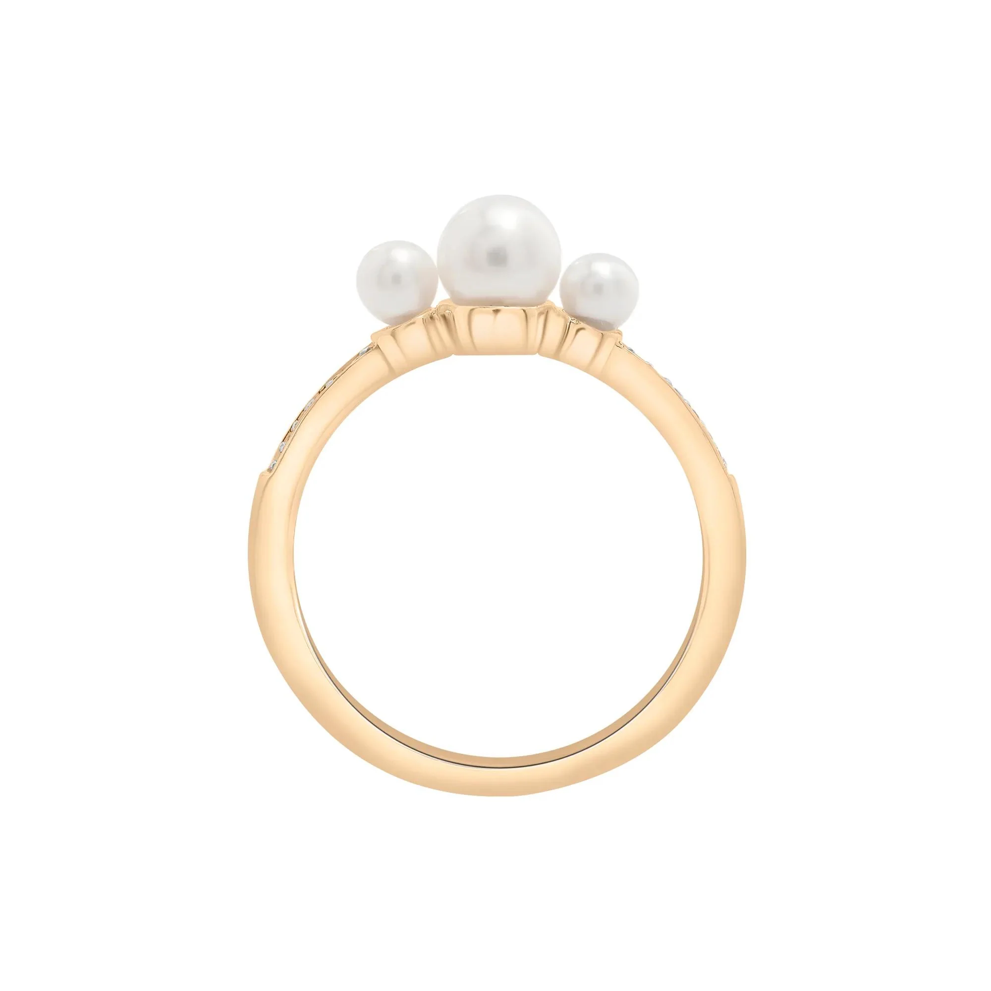 Freshwater Pearl and Diamond Accent Three-Stone Ring 10K Yellow Gold Size 6 1.5mm - Image 2