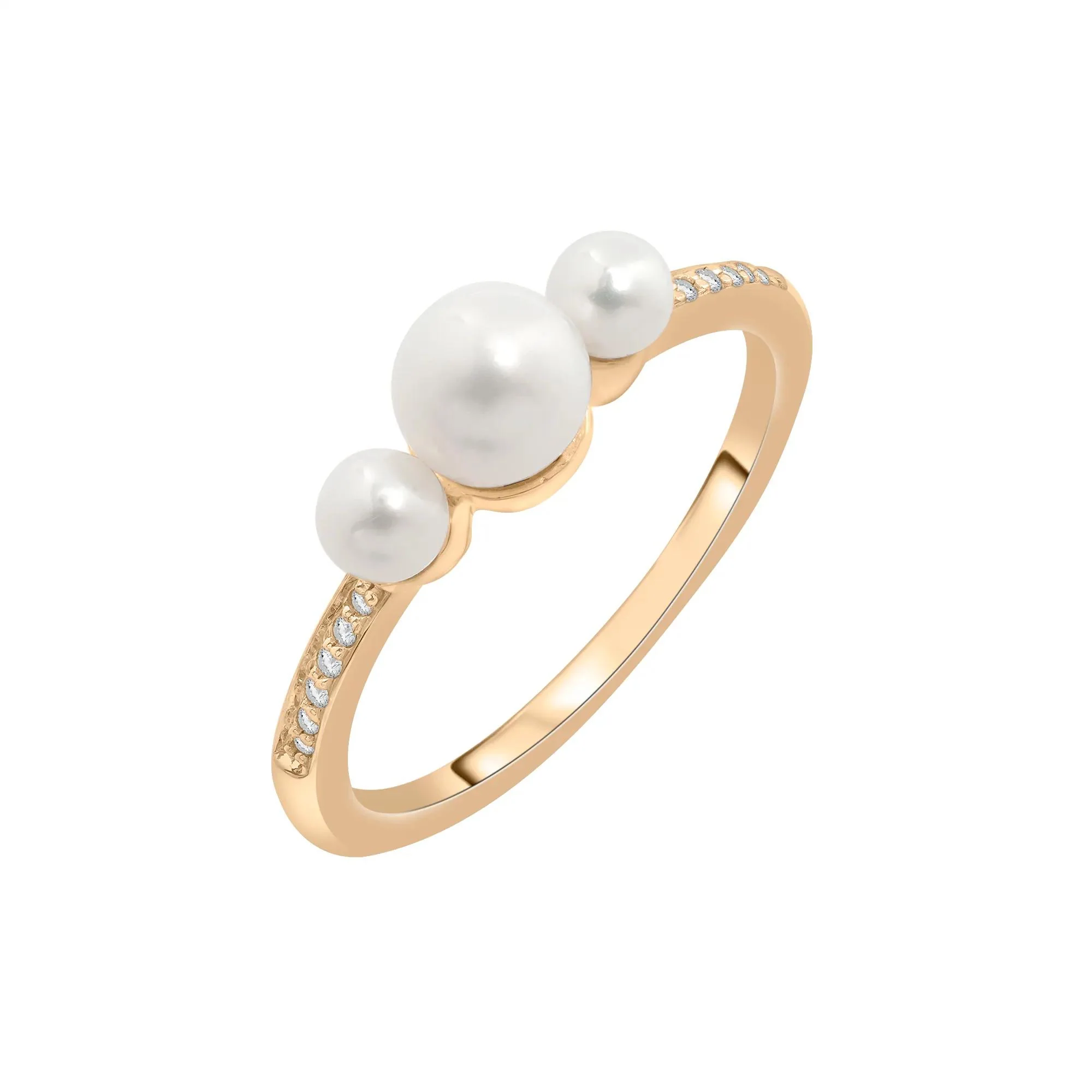 Freshwater Pearl and Diamond Accent Three-Stone Ring 10K Yellow Gold Size 6 1.5mm - Image 4
