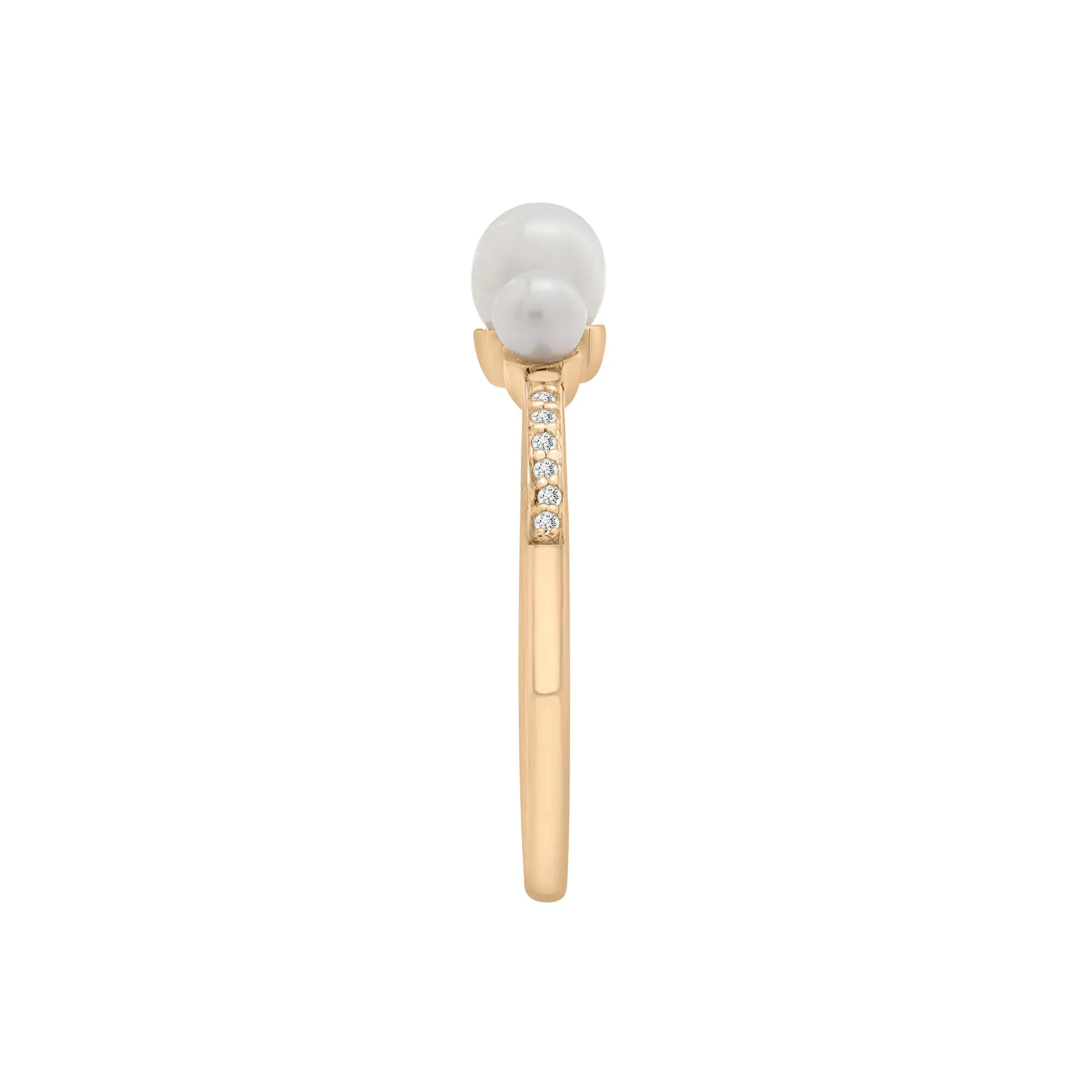 Freshwater Pearl and Diamond Accent Three-Stone Ring 10K Yellow Gold Size 6 1.5mm - Image 5