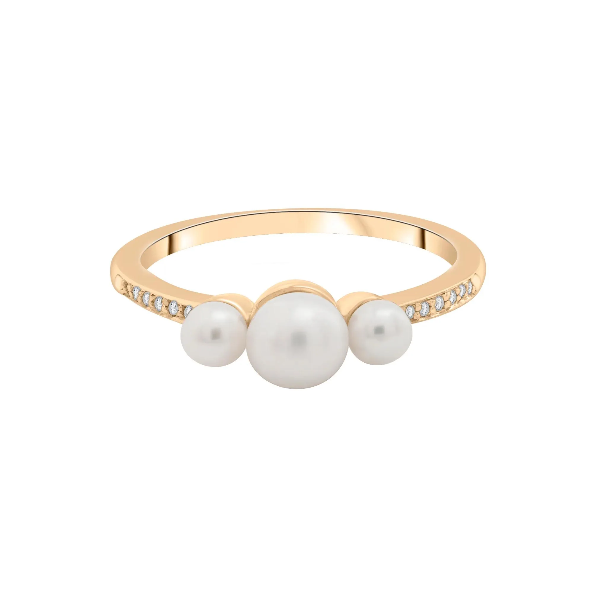 Freshwater Pearl and Diamond Accent Three-Stone Ring 10K Yellow Gold Size 7.5 1.5mm